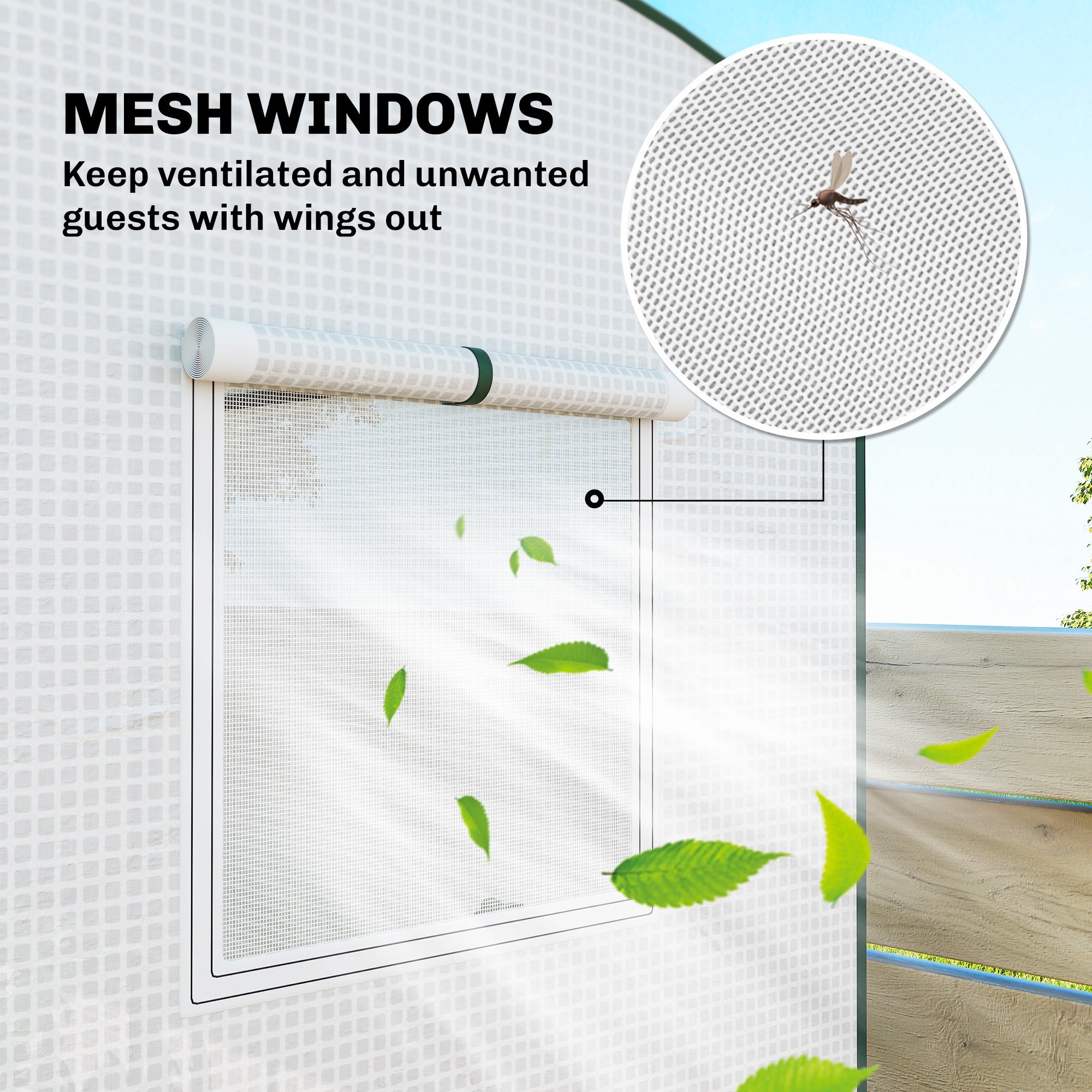 Mini Greenhouse, Garden Tomato Growhouse with Roll-Up Door and 2 Mesh Windows, PE Cover, 200 x 75 x 188 cm, White