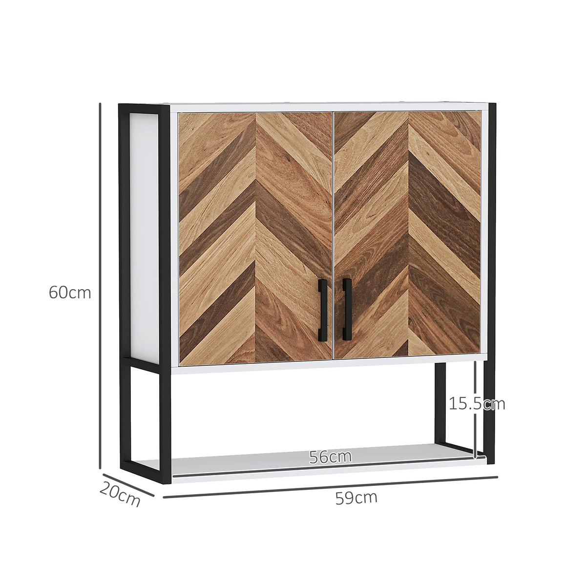 Wall Mounted Bathroom Medicine Cabinet with 2 Doors and Adjustable Shelf - Walnut