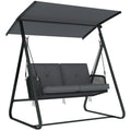 2-Seater Rattan Swing Chair, Outdoor Garden Hanging Swing Seat with Stand, Adjustable Canopy and Soft Cushions
