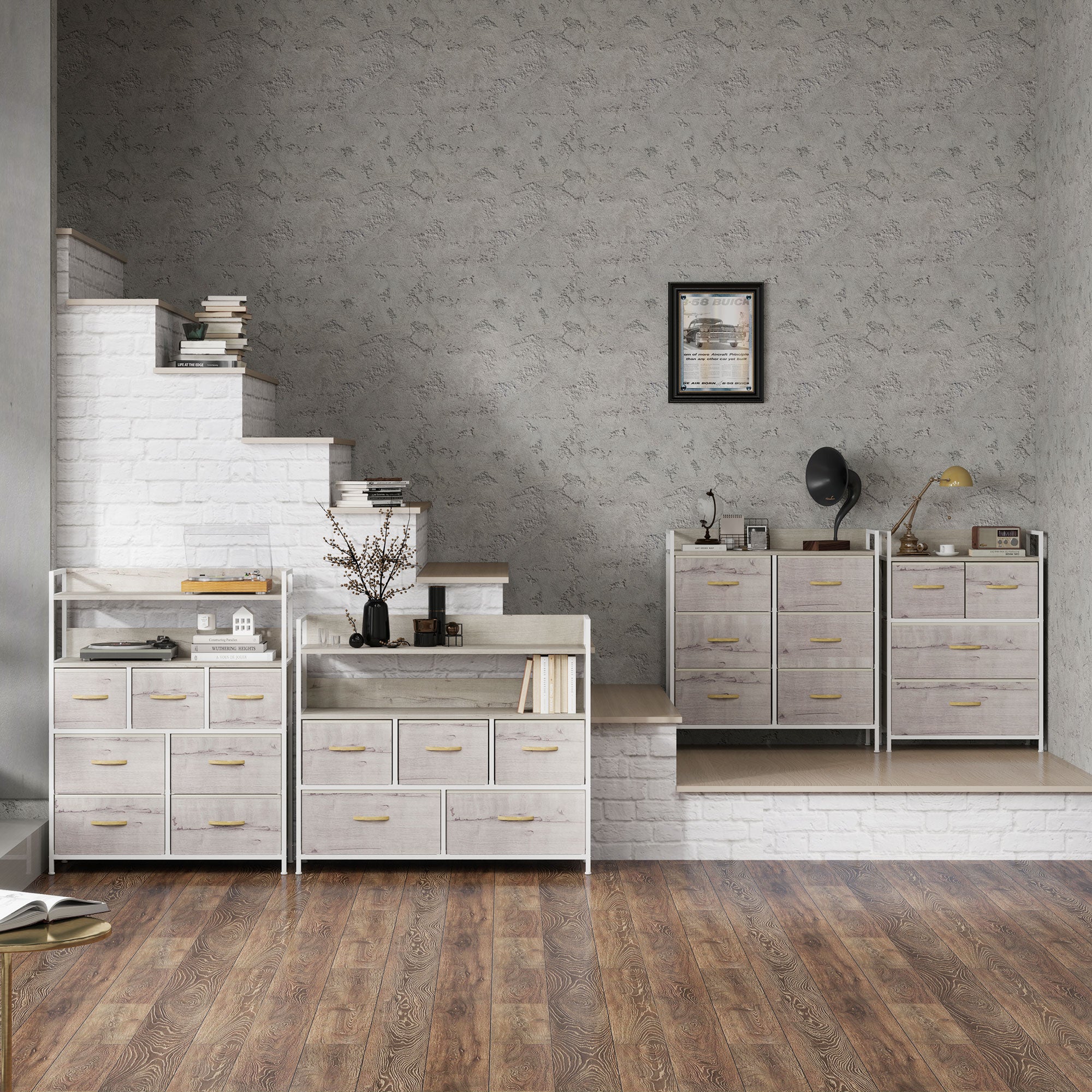 Rustic Chest of Four Fabric Drawers - Black