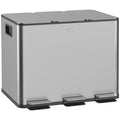 3 x 20L Pedal Bin, Steel Triple Kitchen Bin with Soft Close Lid, Removable Inner Buckets, Fingerprint-Proof, Silver Tone