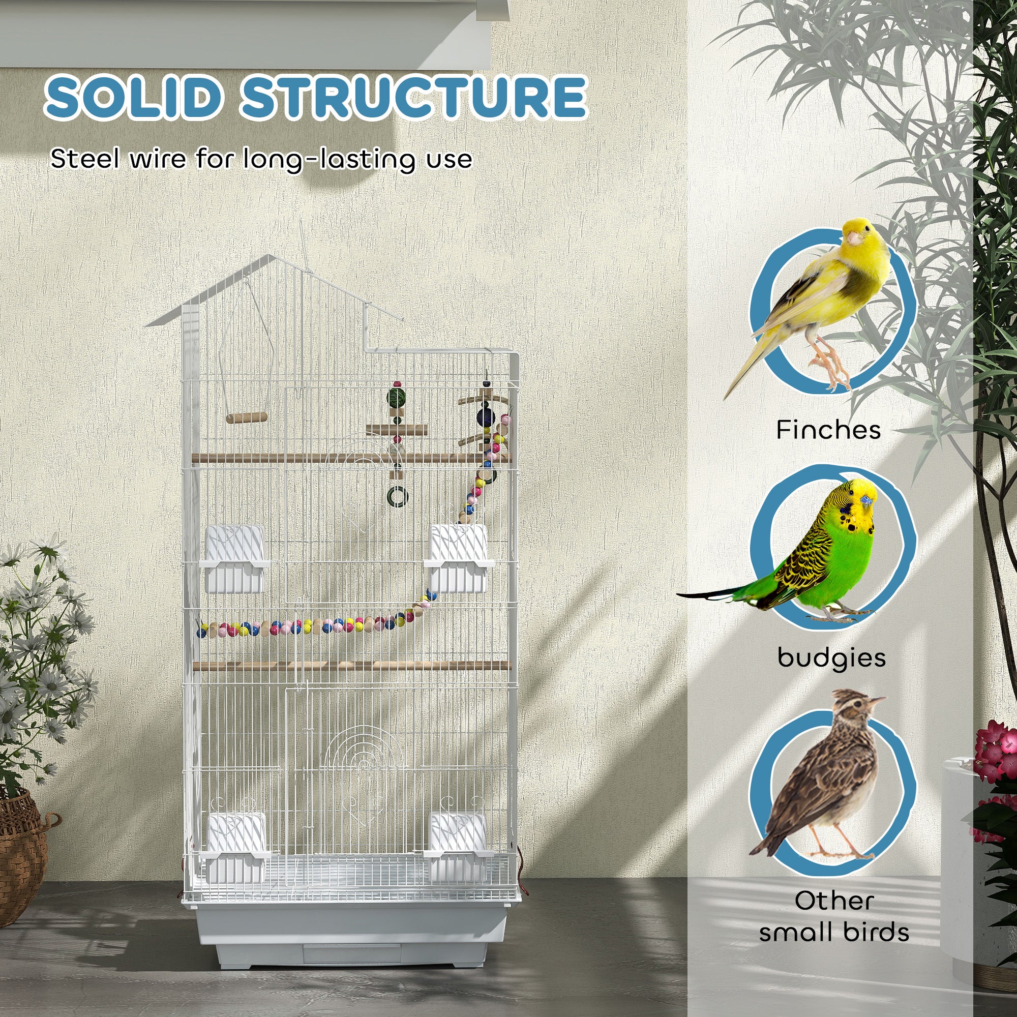 Bird Cage for Budgies, Finches & Canaries with Accessories and Tray - White