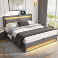 Upholstered Double Bed with USB Charging & LED Lighting - Gray