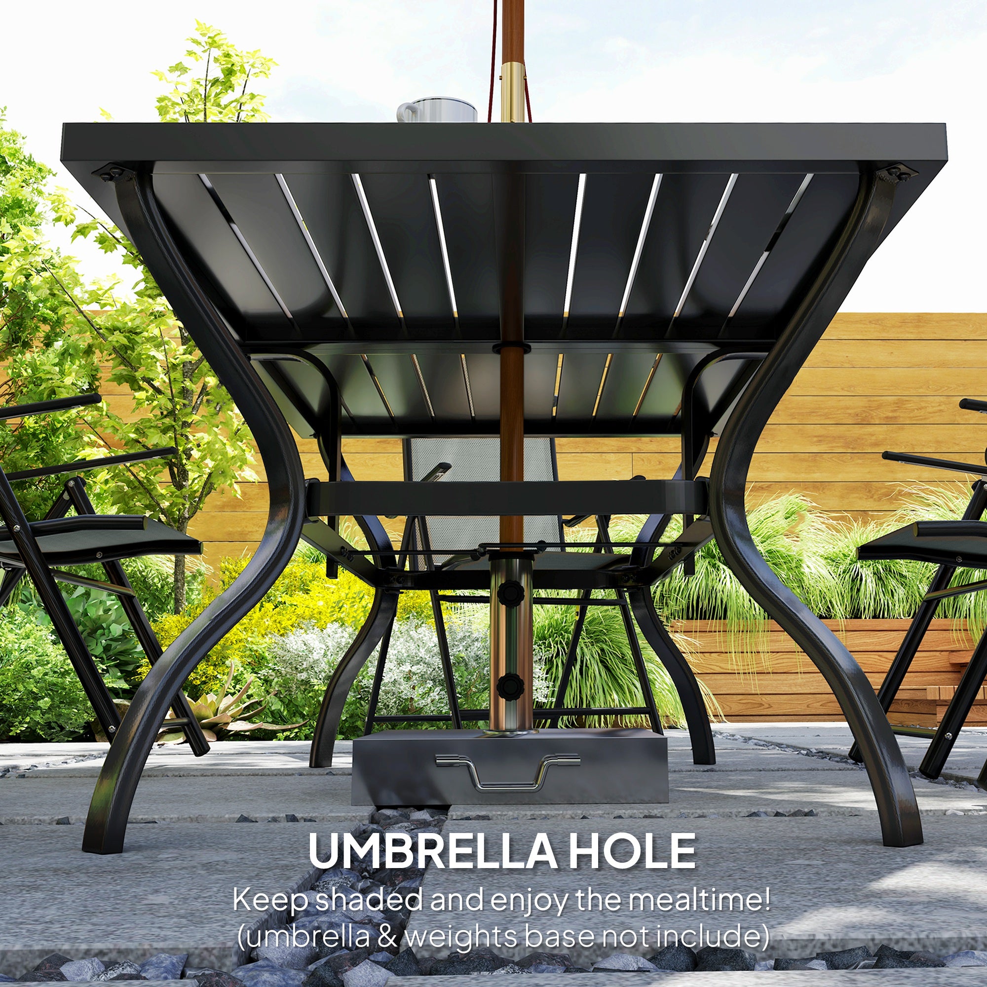 7 Piece Steel Outdoor Dining Set with Parasol Hole - Grey