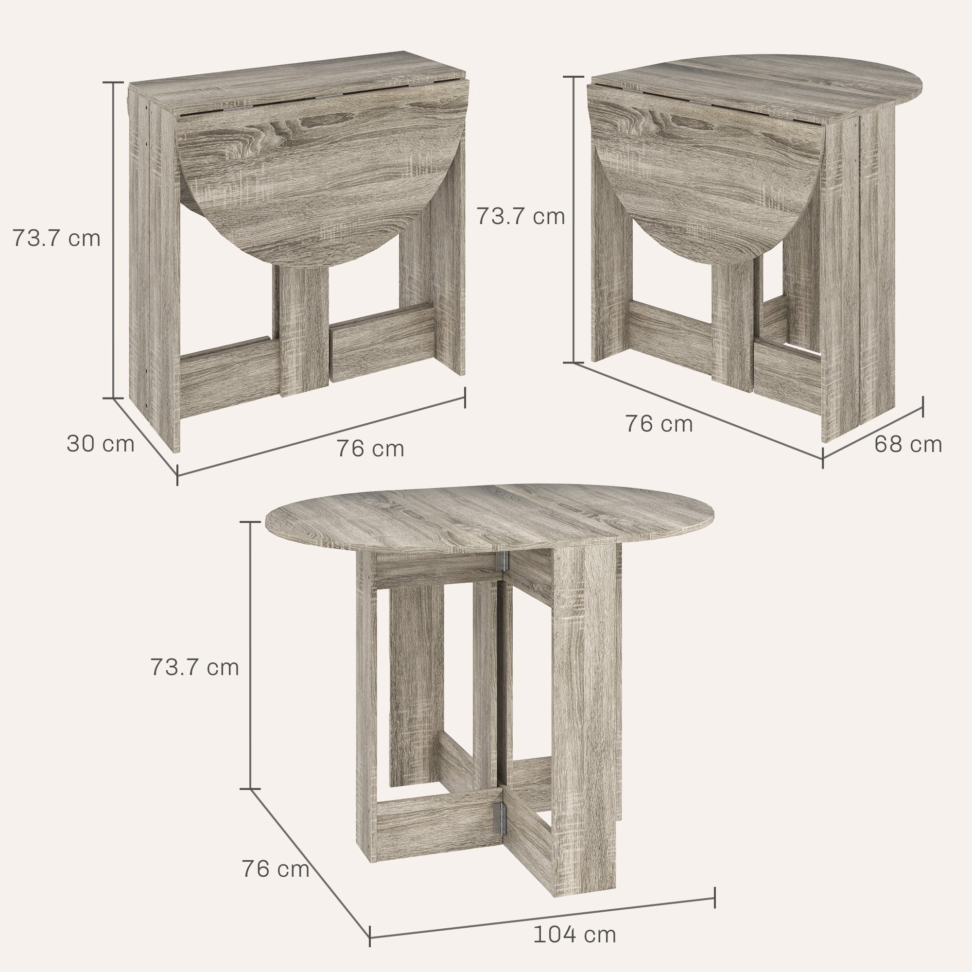 Space-saving Drop Leaf Table, Folding Dining Table for Small Space, Kitchen, Dining Room, Grey