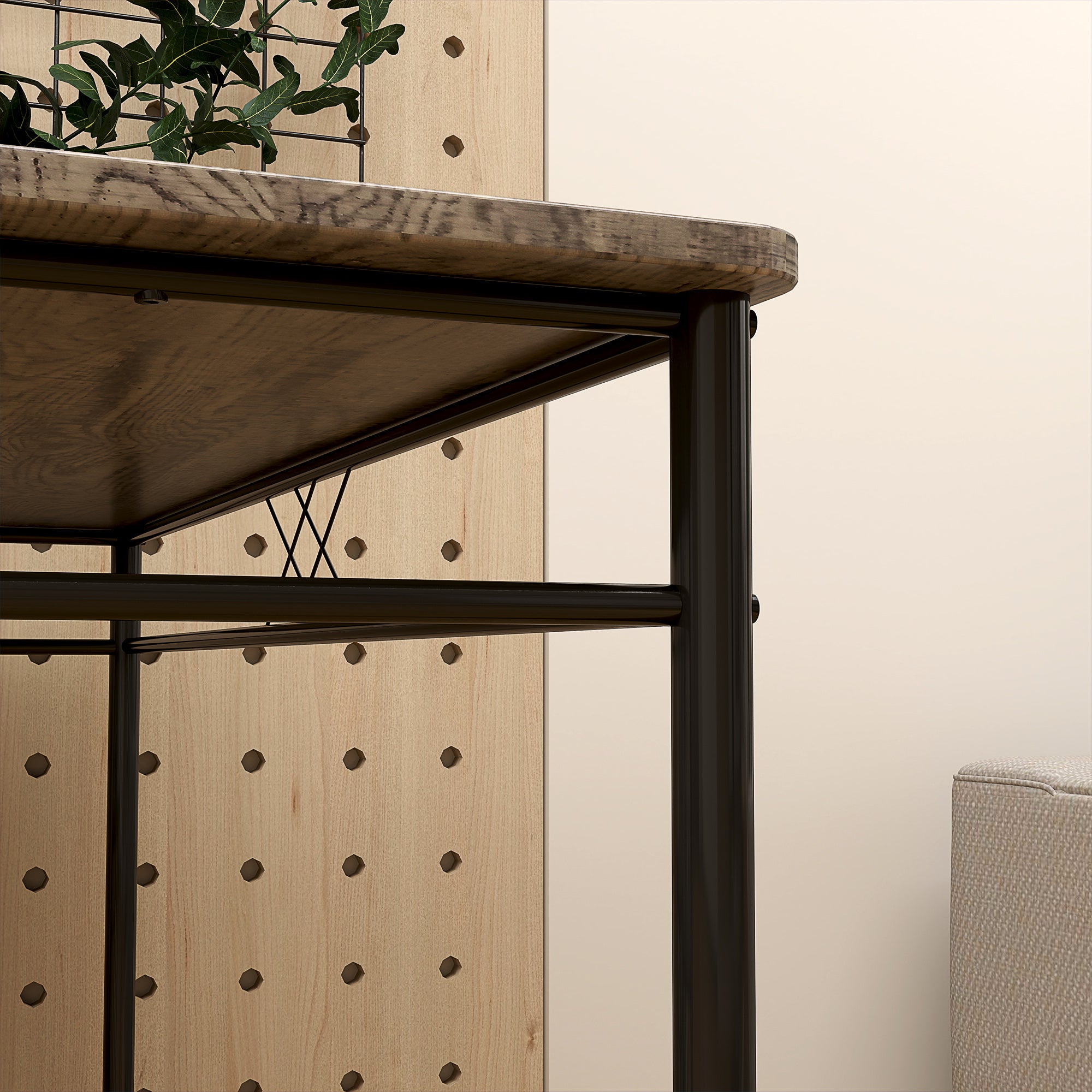 Modern Dining Table Set for 4, Space-Saving 5 Pieces Kitchen Table Set with Rectangle Table and Steel Frame, Oak