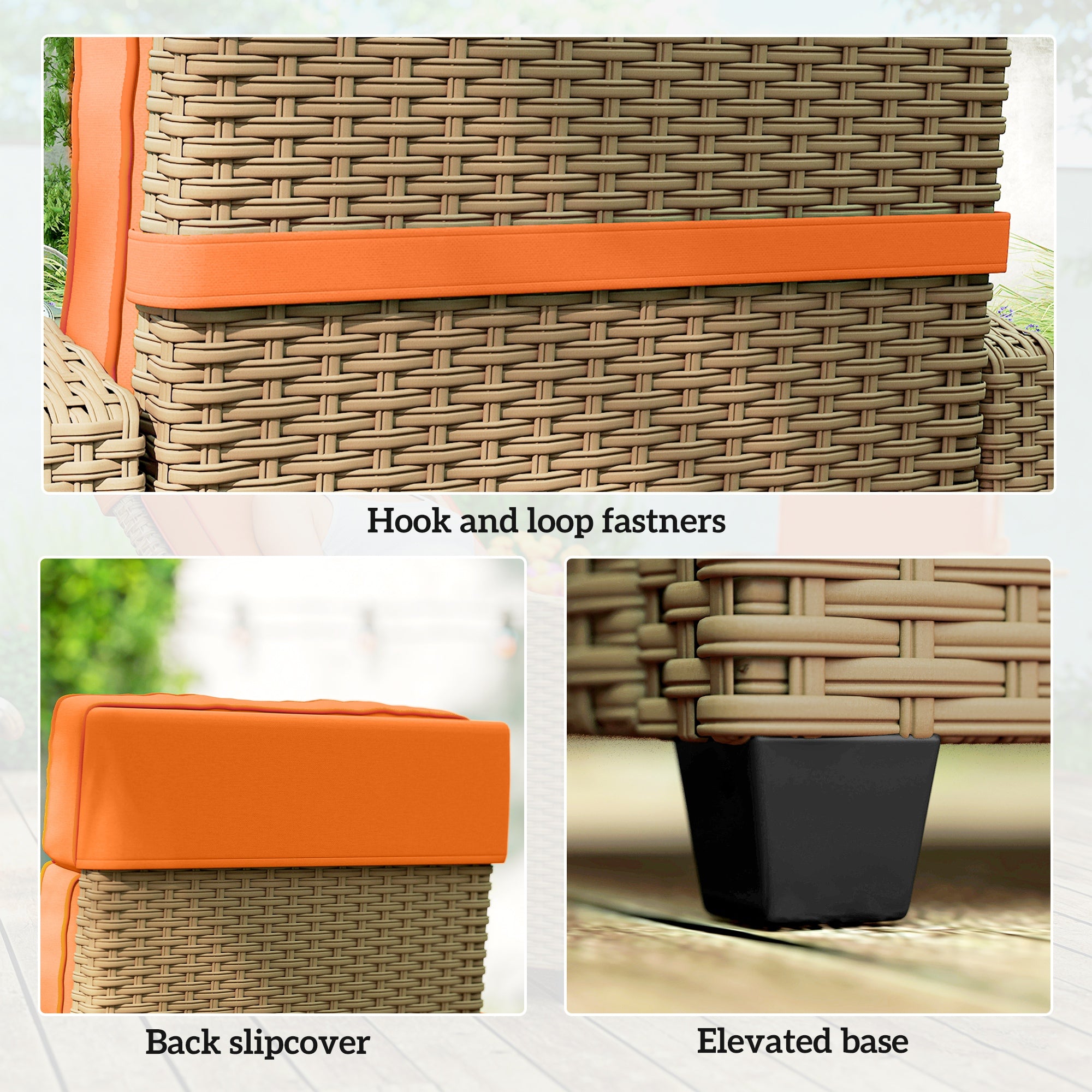 145° Reclining Rattan Armchair, with Footrest - Khaki/Orange