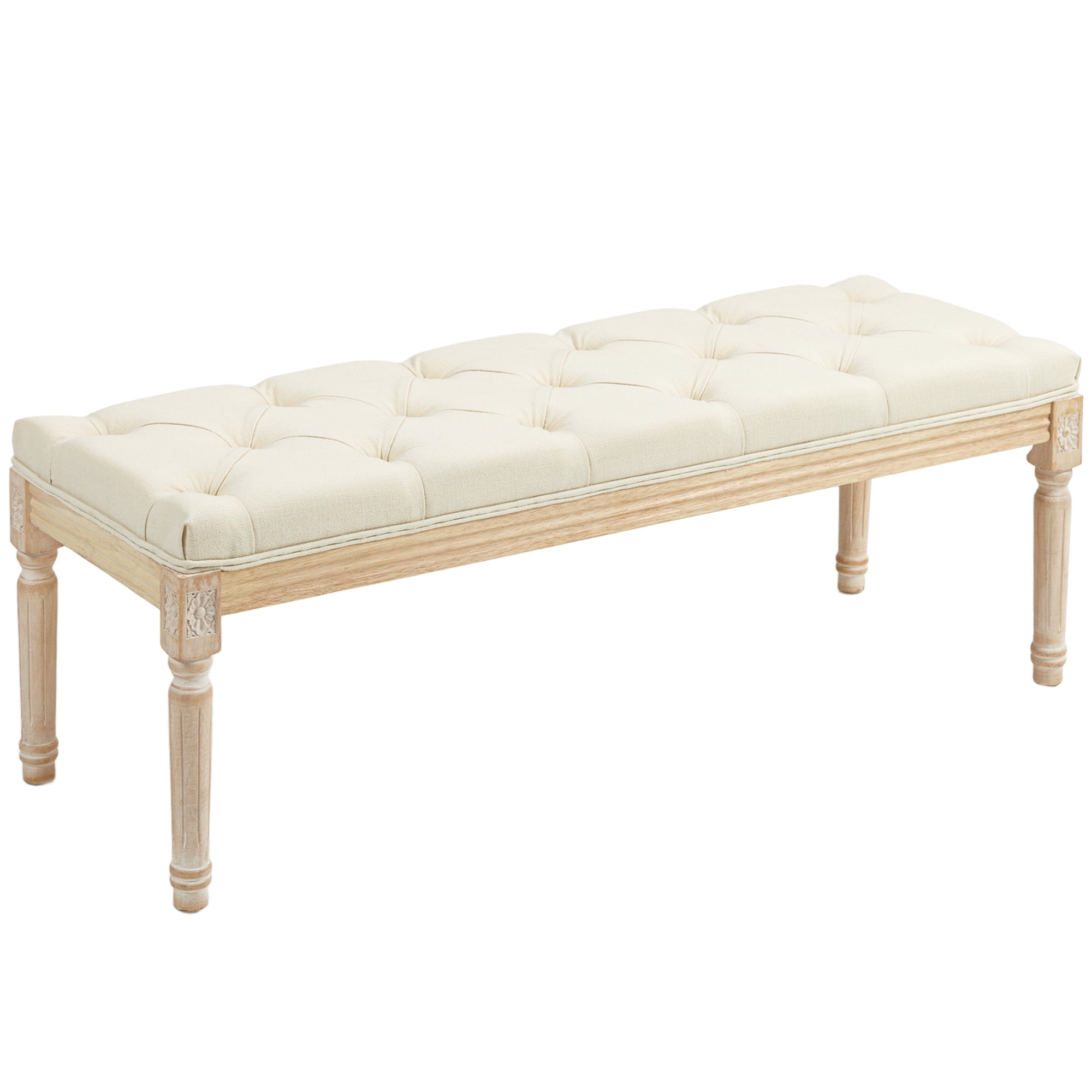 Vintage Wooden Bed End Bench - Cream White