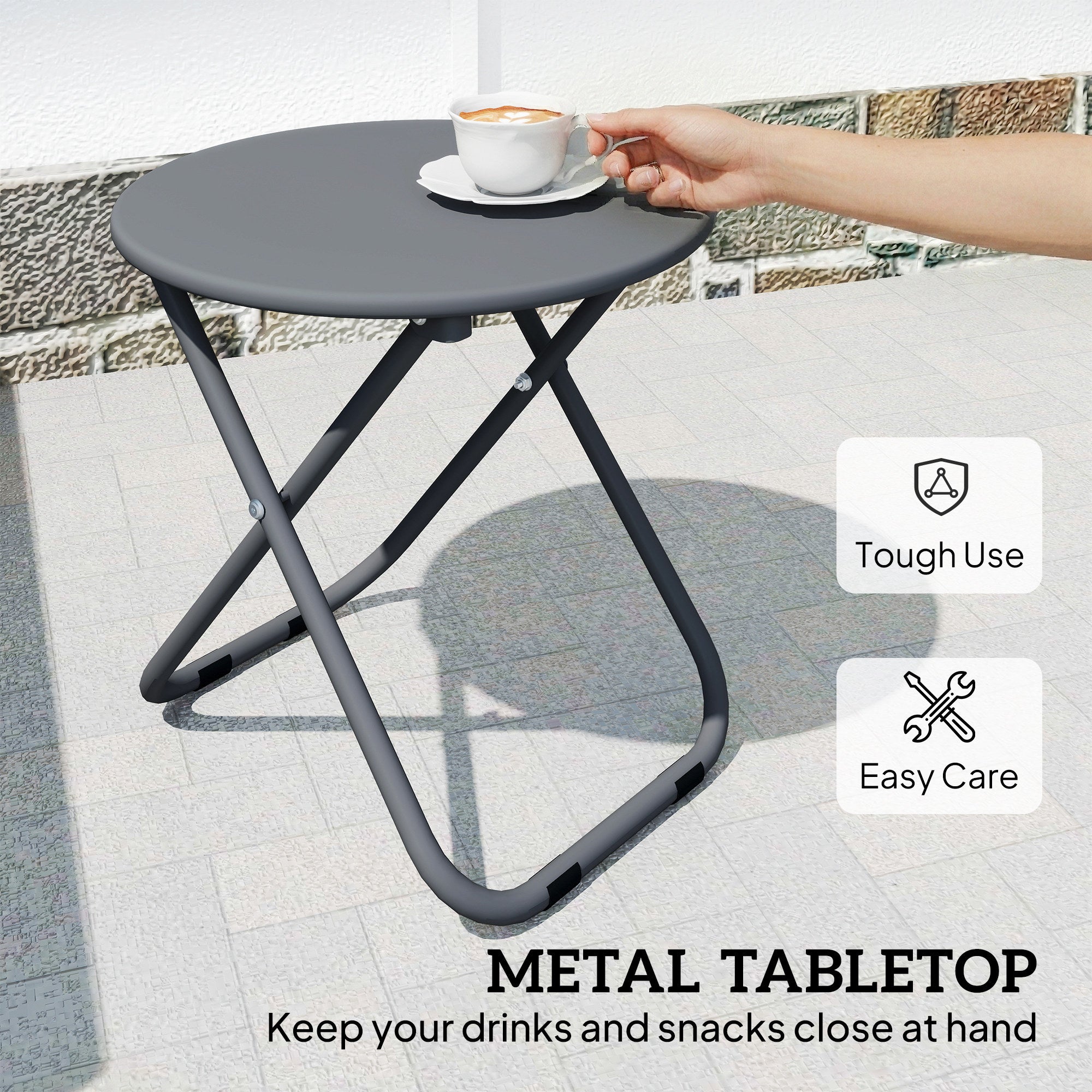 Patio Bistro Set, Folding Patio Furniture Set with 2 Chairs and Table, Grey