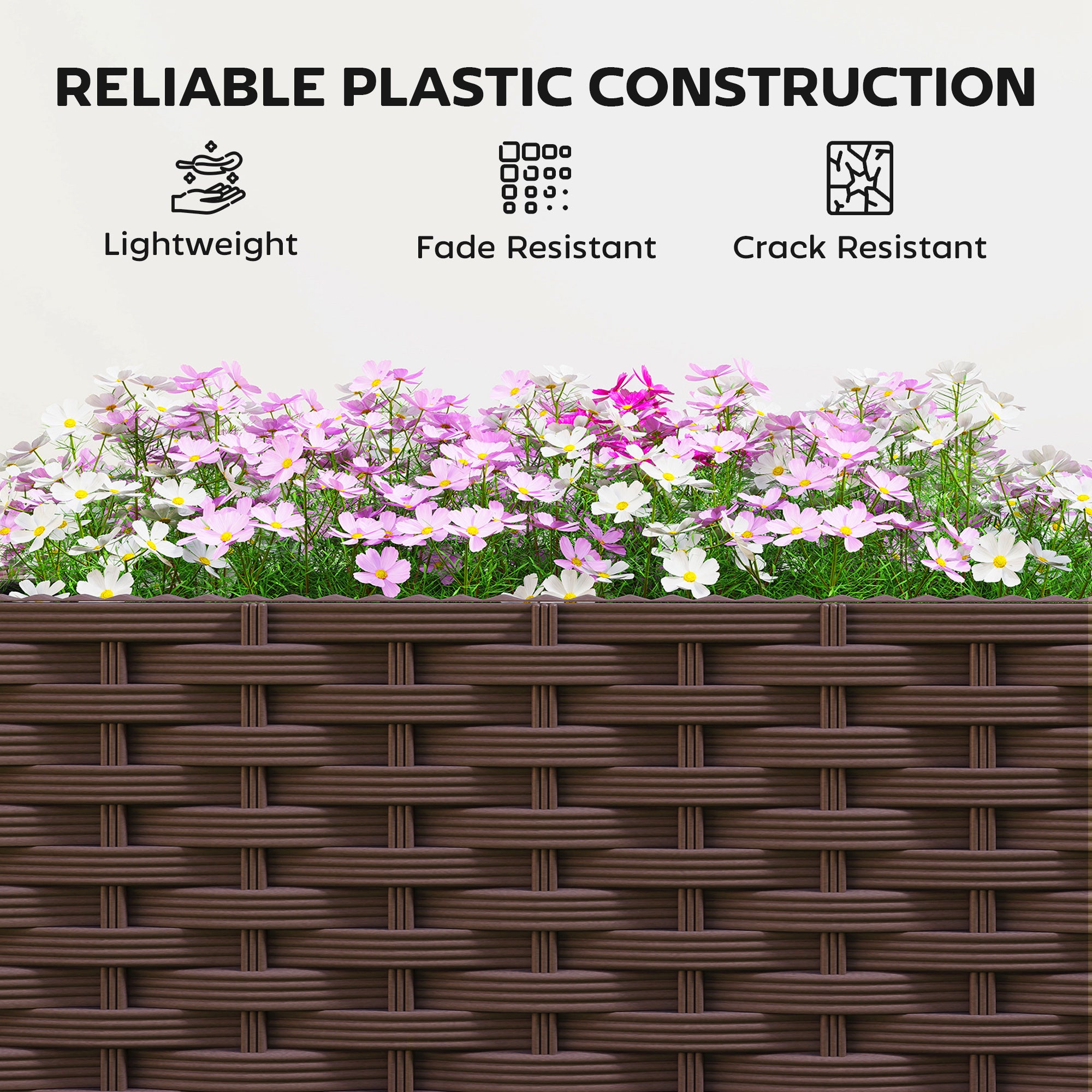 Plastic Raised Planter with Trellis, Self Watering Raised Bed for Garden with Wheels, Drainage Holes and Plugs