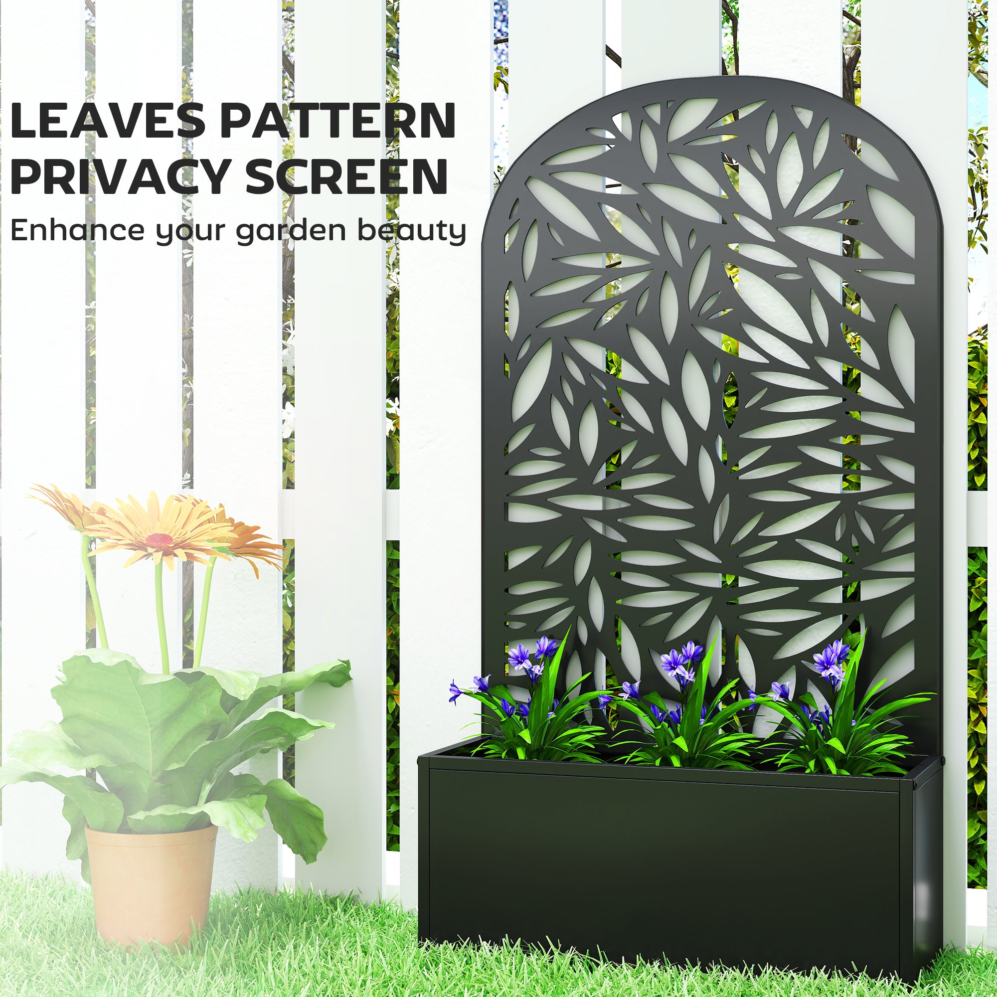 Metal Garden Bed for Garden with Trellis, Wall Mounted or Freestanding Raised Planter with Curved Privacy Screen