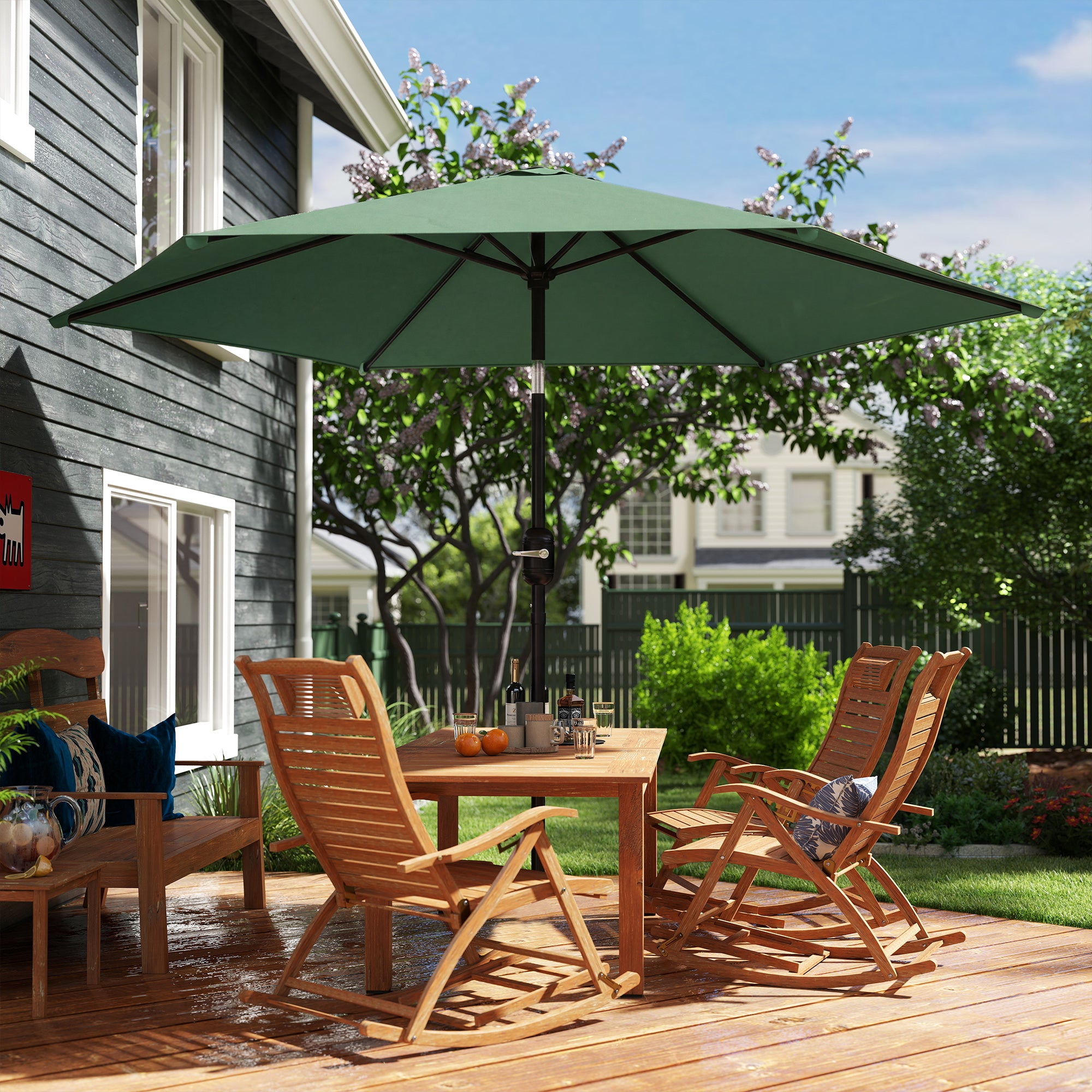 free standing patio umbrella uk 9FT with Crank Lift & Tilt density polyester fabric for all 1.4M Wooden Garden Parasol with