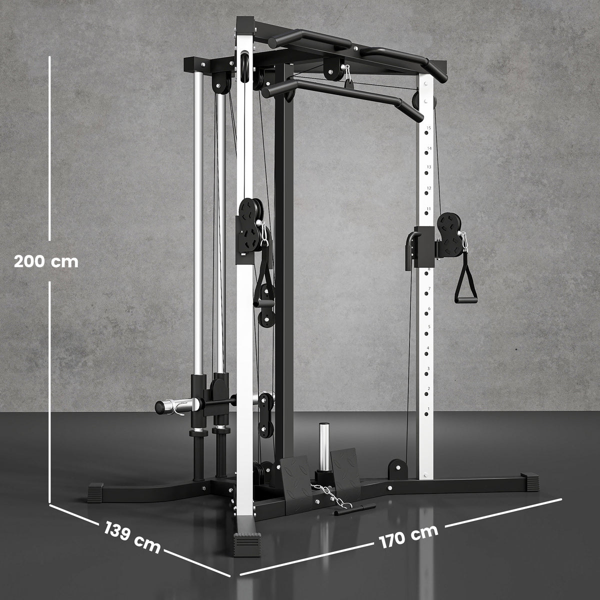Home Gym Machine, Multifunctional Gym Equipment with High and Low Pulleys, Pull Up Bar, 15-Position Adjustable Strength Training Workout Station for Full Body Fitness