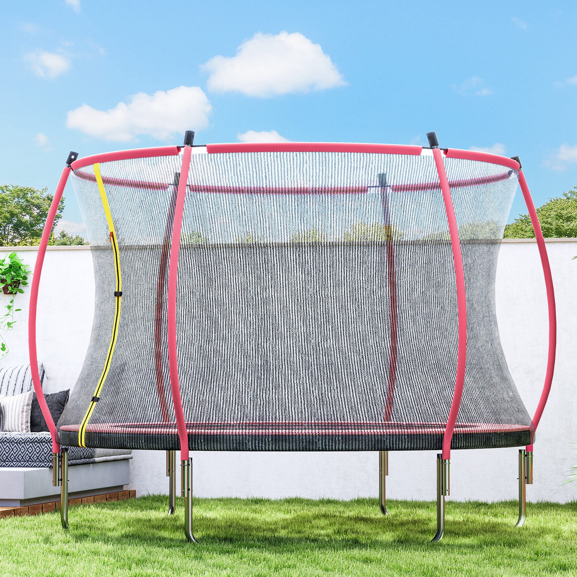 10ft Outdoor Trampoline with Enclosure Net, Spring Cover, Pink