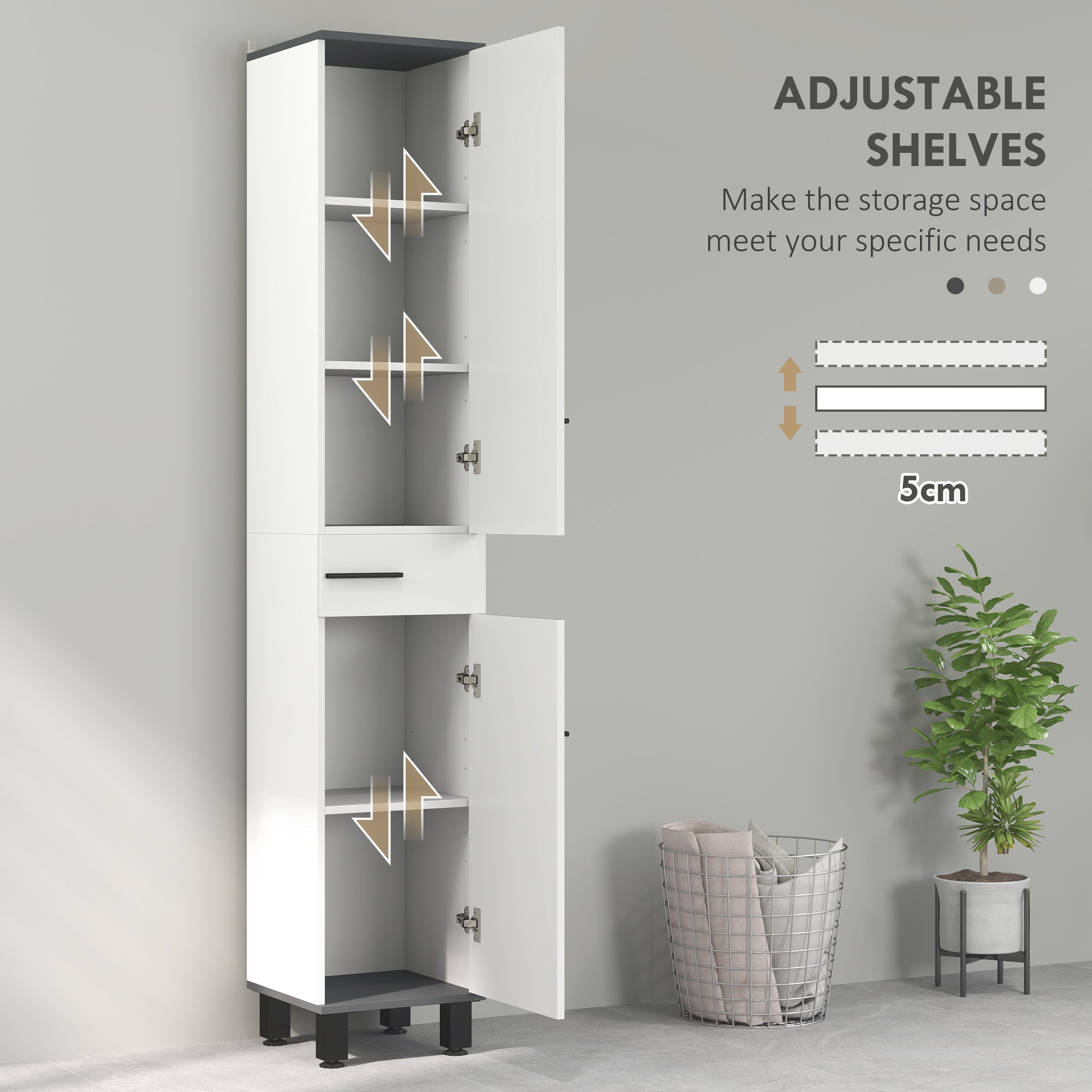 190cm Slim Bathroom Storage Cabinet - White
