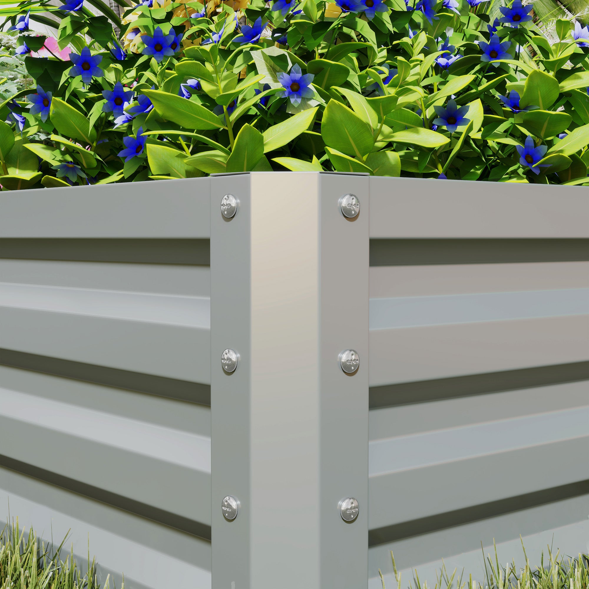 Set of 2 Galvanised Steel Raised Planter Boxes 60x60cm Light Grey