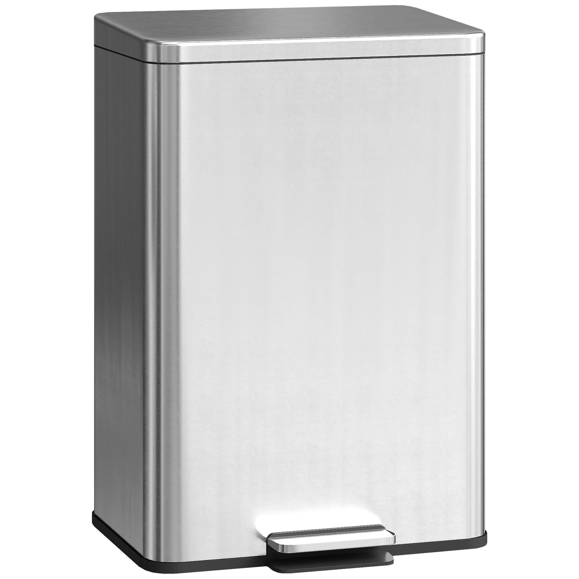20L Kitchen Bin with Soft-Close Lid and Stay-Open Function, Stainless Steel Pedal Bin with Removable Inner Bucket for Kitchen, Office, Home, Silver Tone