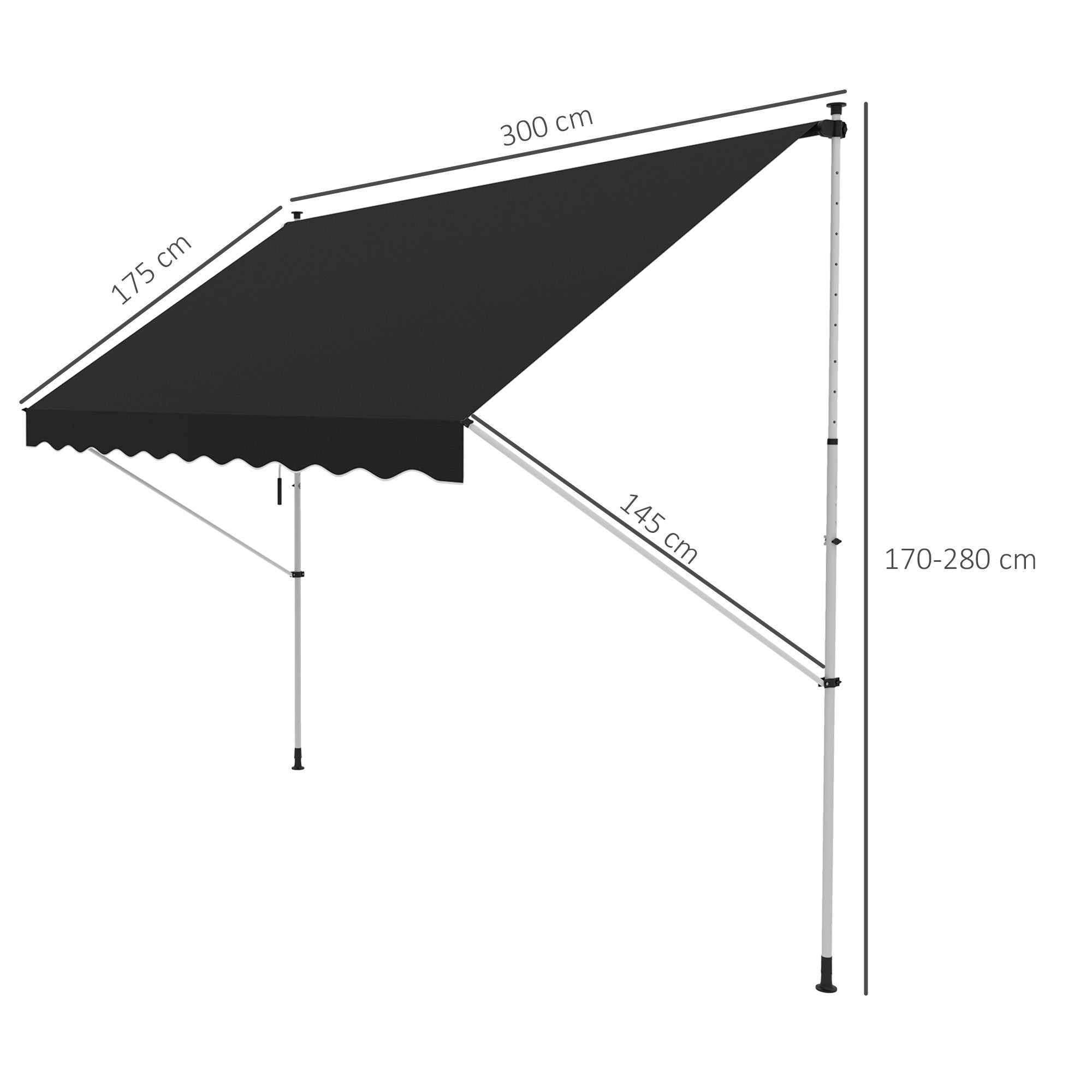 3x1.5m Adjustable Outdoor Aluminium Awning - Black
