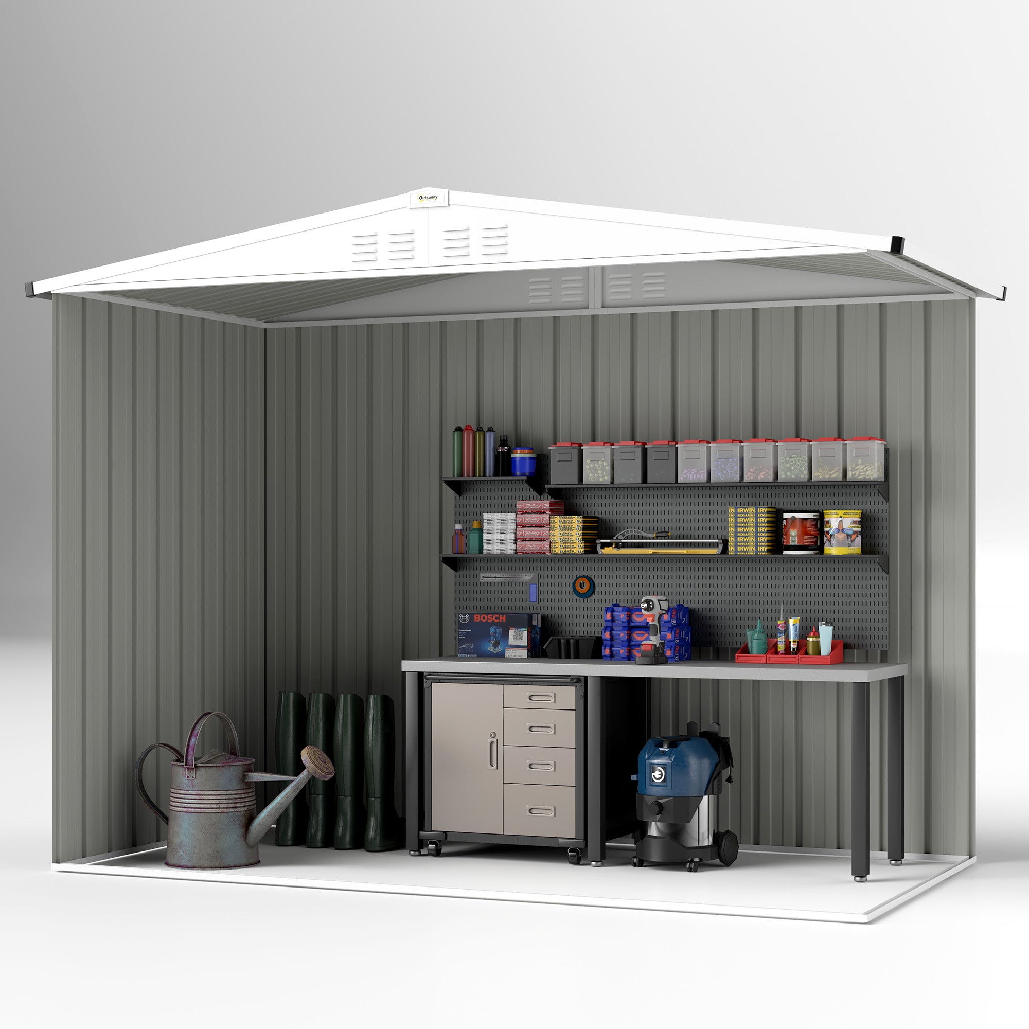 8x4 ft Metal Garden Storage Shed with Window and Lockable Door - Light Grey