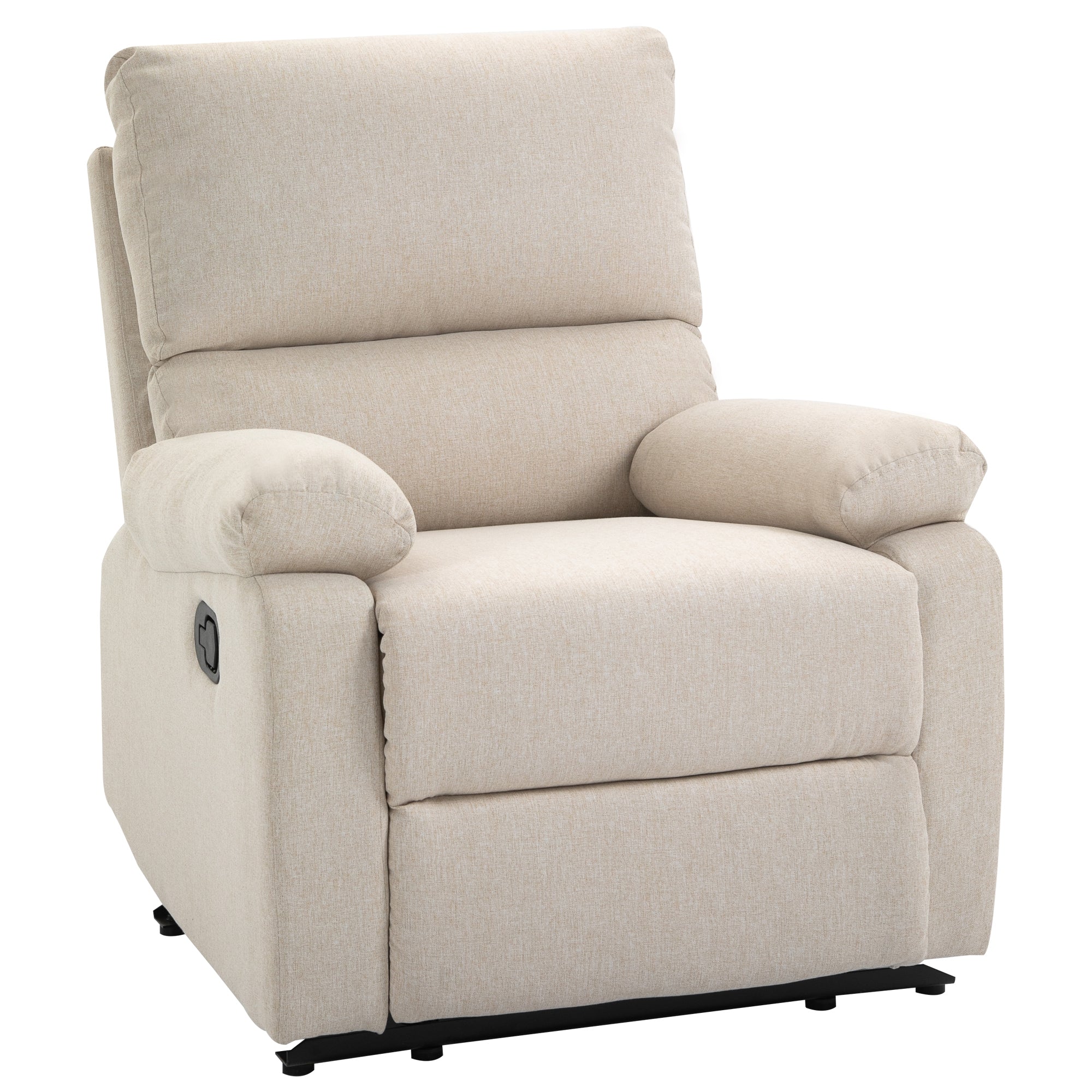 Single Sofa Chair Double-Padded Manual Recliner Armchair w/Footrest Metal Frame Adjustable Home Seat Bedroom Living Room TV Gaming Beige