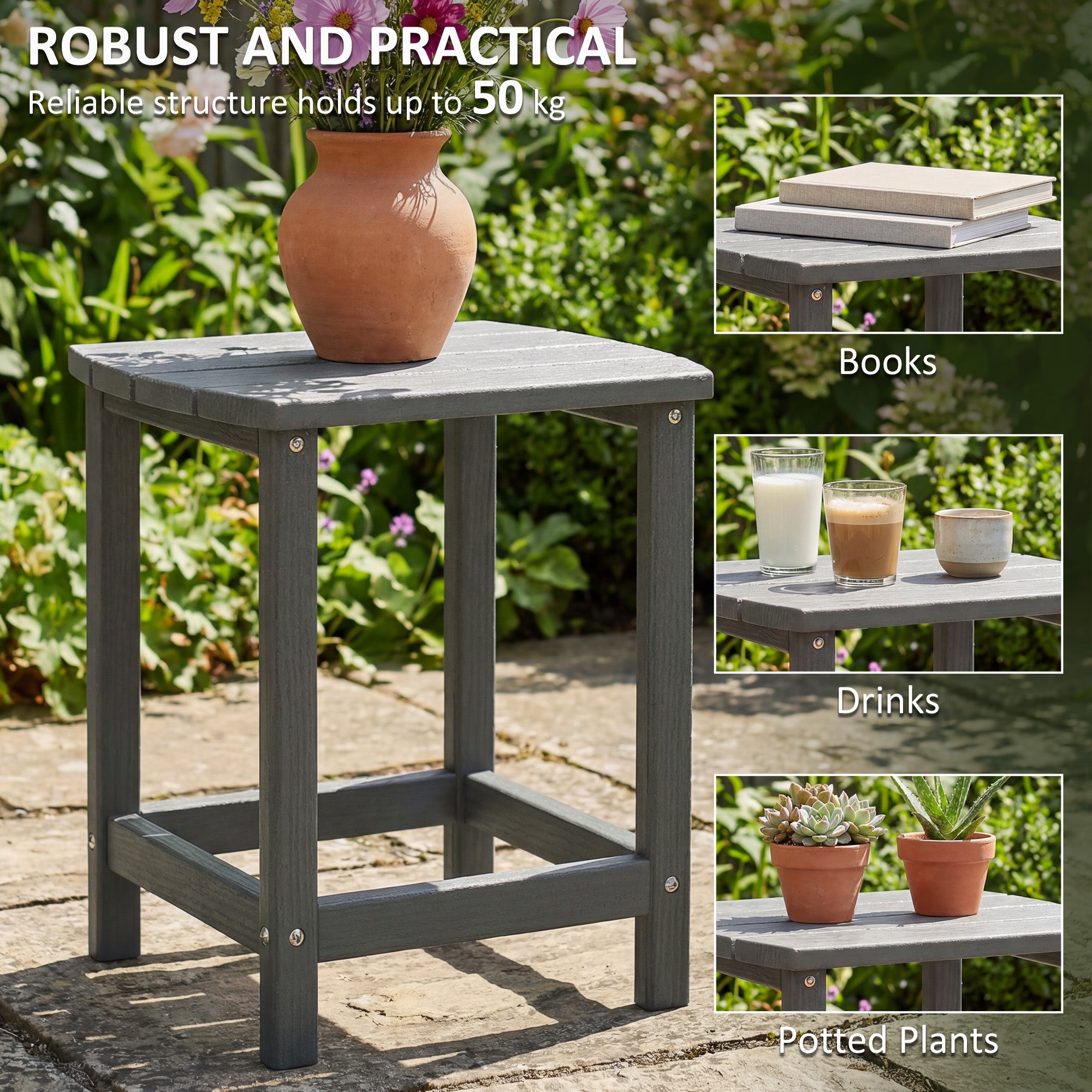 Outdoor Side Table, Garden Coffee Table, All-Weather Adirondack Side Table for Garden, Beach, Indoor Outdoor, Grey