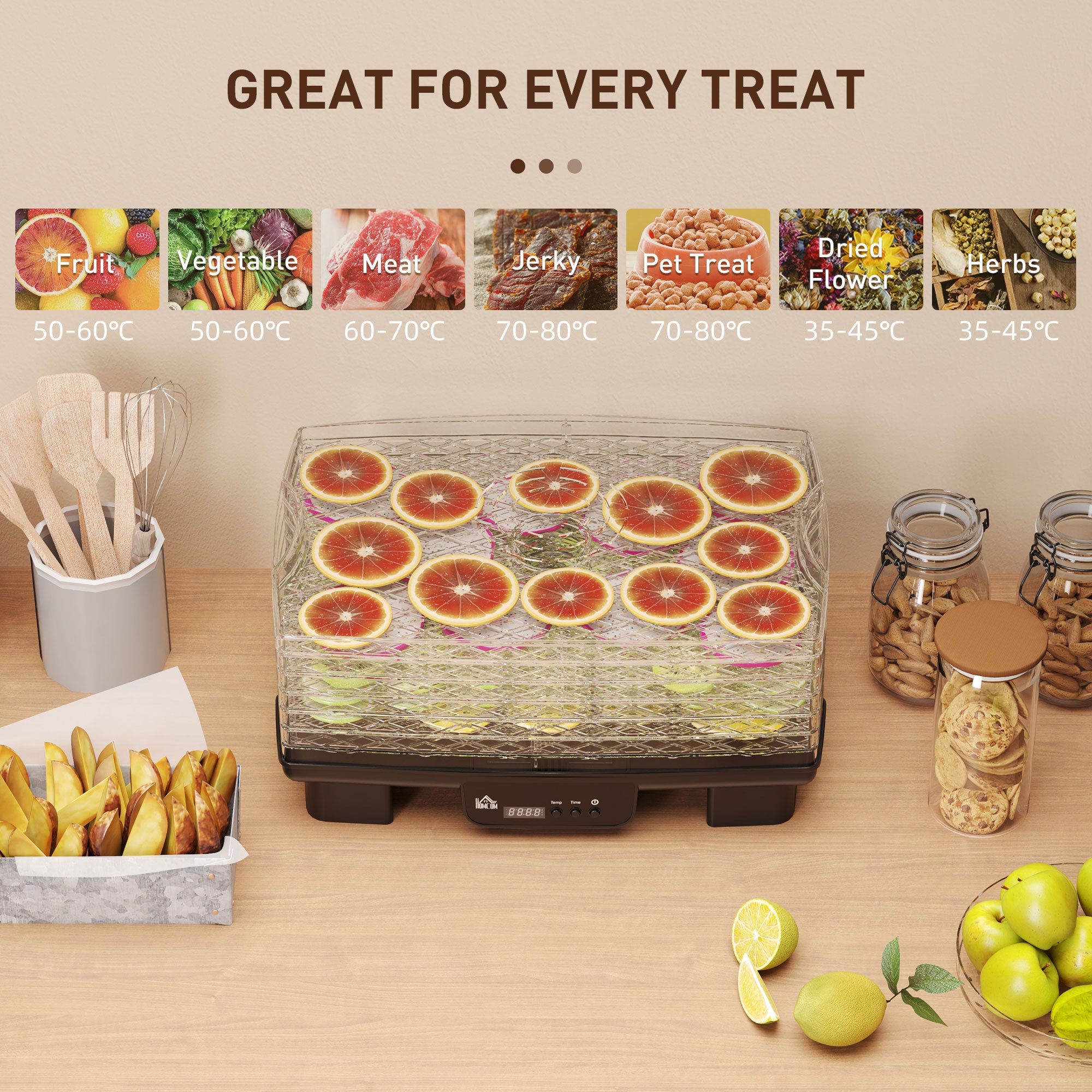 40-70℃ Six-Tray Food Dehydrator - Black