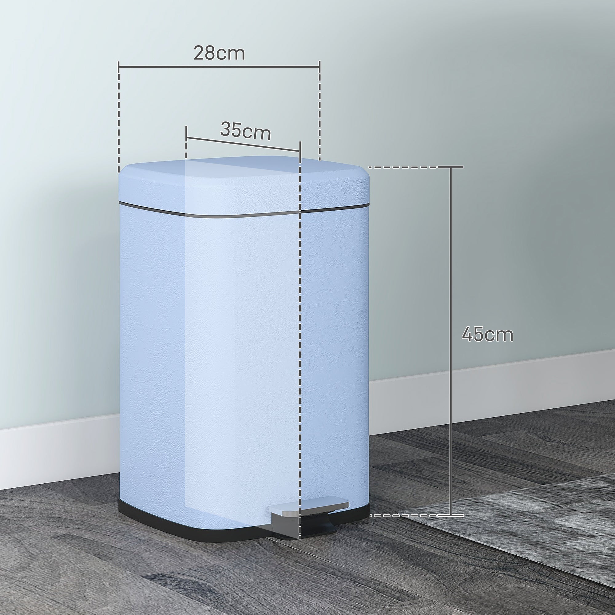 20L Modern Boxy Metal Home Kitchen Bin - Light Blue