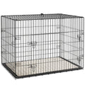 Foldable Dog Crate for Large Medium Dogs with 2 Doors, Tray & Cushion - Black