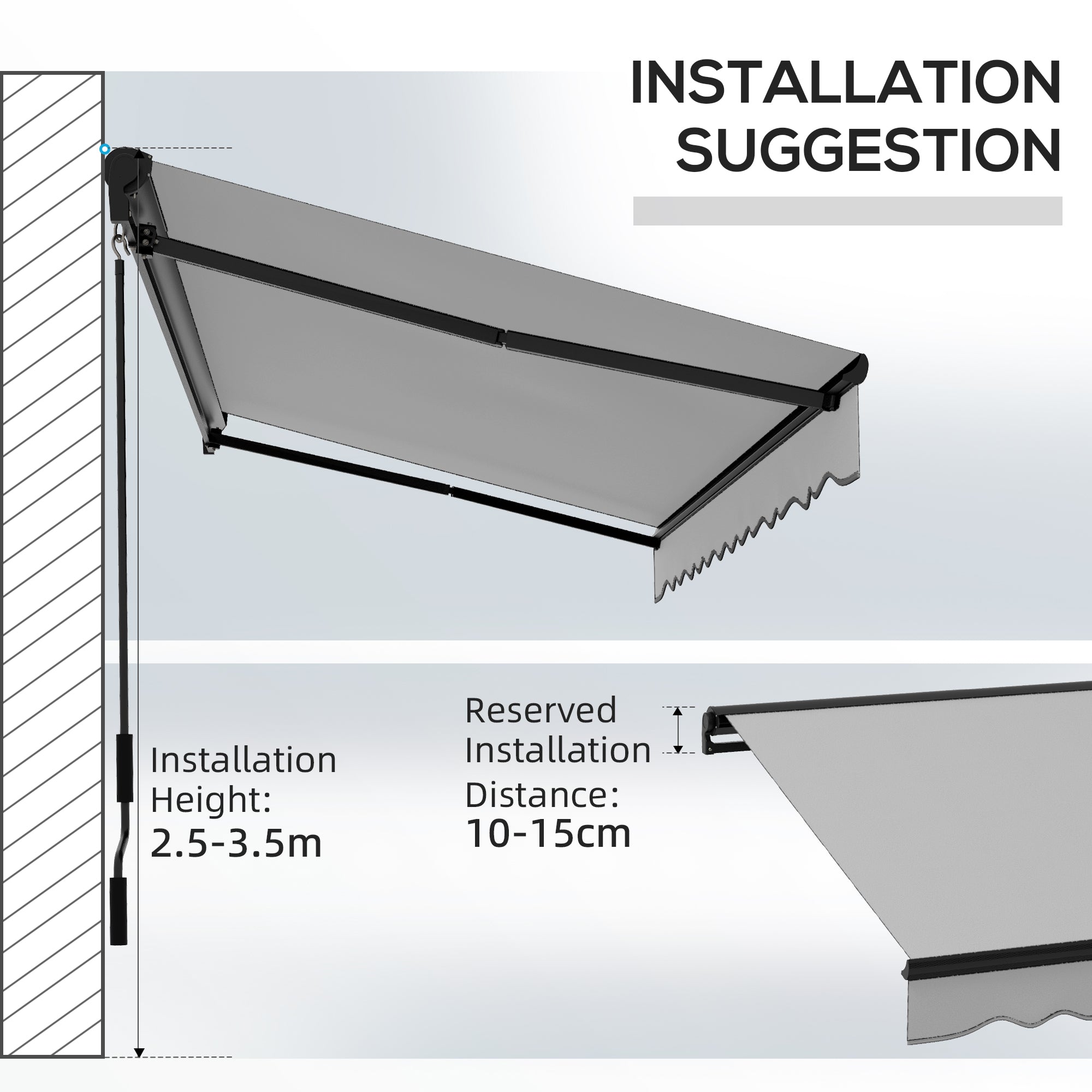 3.5 x 2.5m Aluminium Frame Electric Awning, Retractable Awning Sun Canopies for Patio Door Window, Light Grey