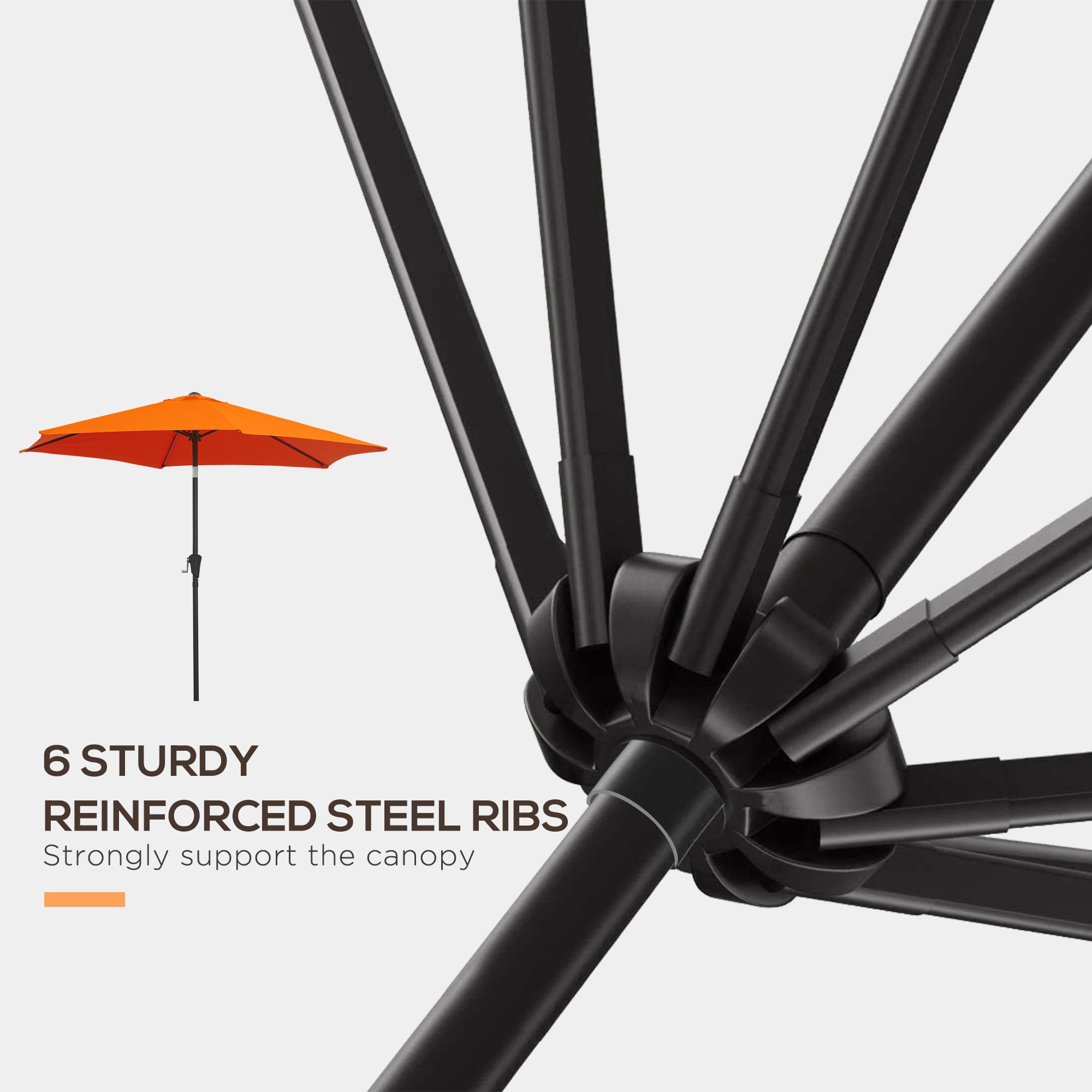 2.7M Patio Tilt Umbrella Sun Parasol Outdoor Garden Sun Shade Aluminium Frame with Crank（Orange）