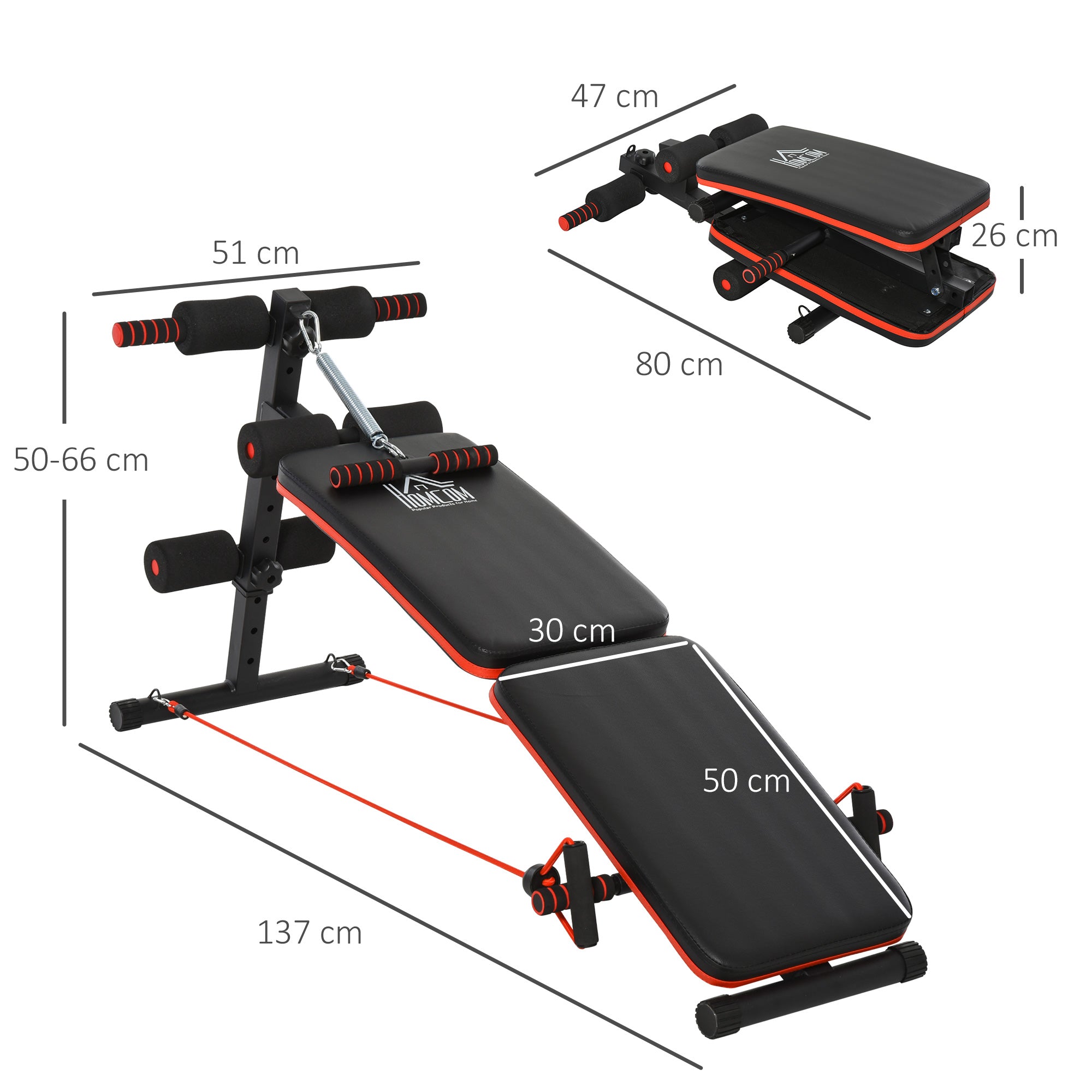 Steel Foldable Home Core Workout Bench Red/Black