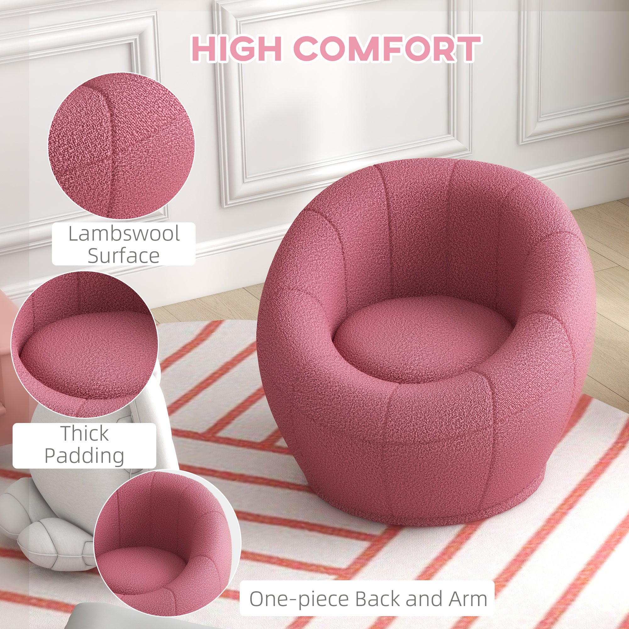 Modern Accent Chair, Swivel Upholstered Armchair for Living Room, Bedroom, Home Office, Pink