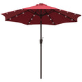 2.7m Solar Garden Parasol with 24 LED Lights and Tilt Crank - Red