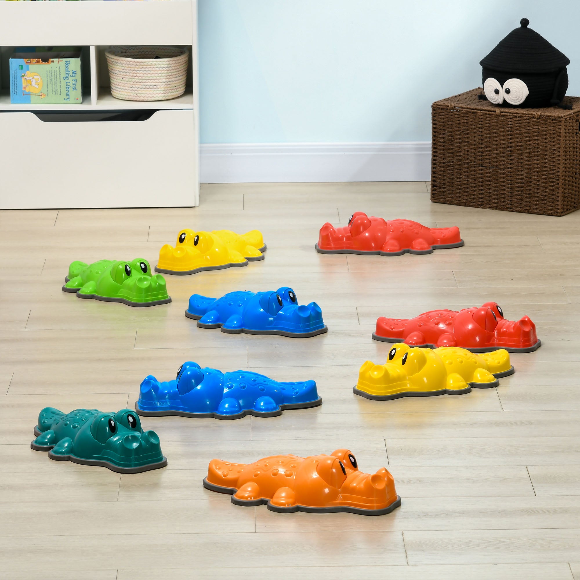 9PCs Kids Stepping Stones, Crocodile Design with Anti-slip Edge Balance River Stones, Indoor Outdoor, Stackable