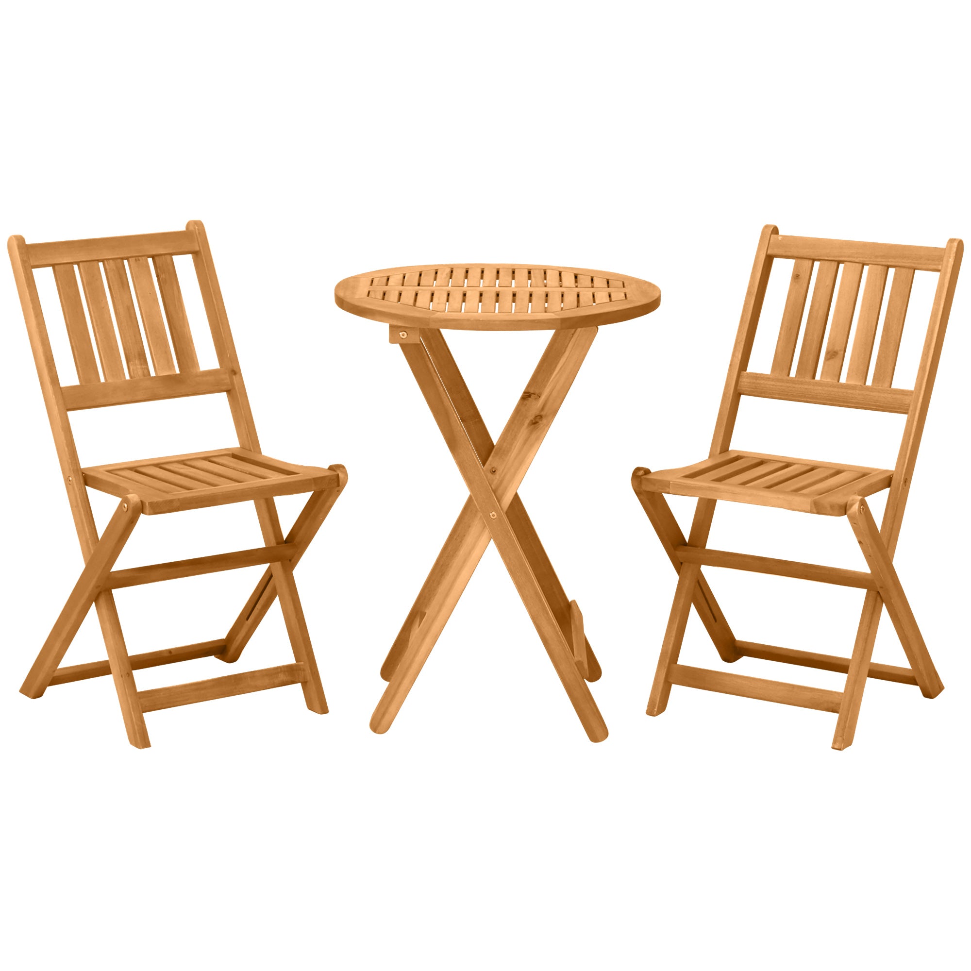 3 Piece Folding Bistro Set, Wooden Garden Table and Chairs for Outdoor, Patio, Yard, Porch, Teak