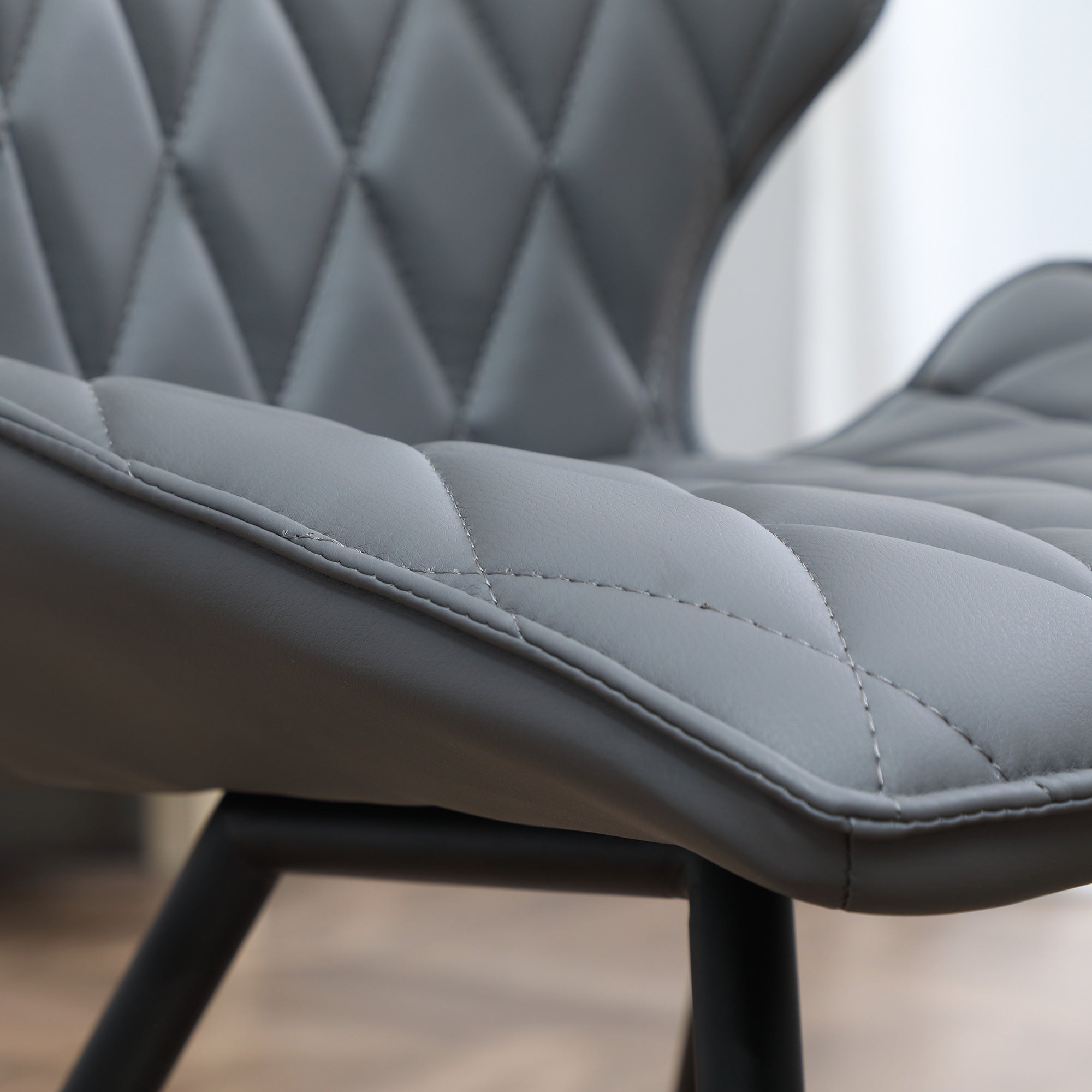 Set of 4 Dining Chairs, Kitchen Chairs with Metal Legs, PU Leather Seat and Backrests, Grey