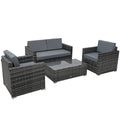 4-Piece Wicker Steel Rattan Garden Sofa Set with Cushions - Grey