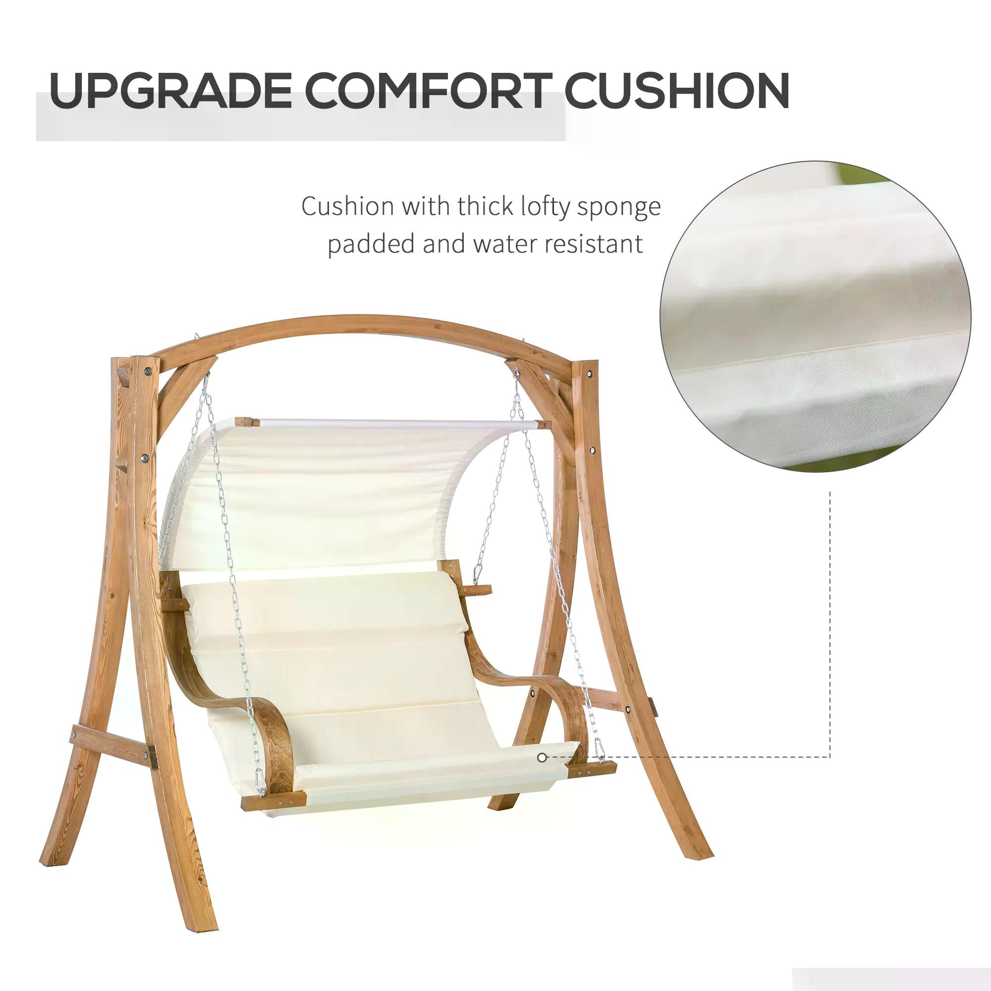 Wooden Porch Swing Chair A-Frame Wood Log Swing Bench Chair With Canopy and Cushion for Patio Garden Yard