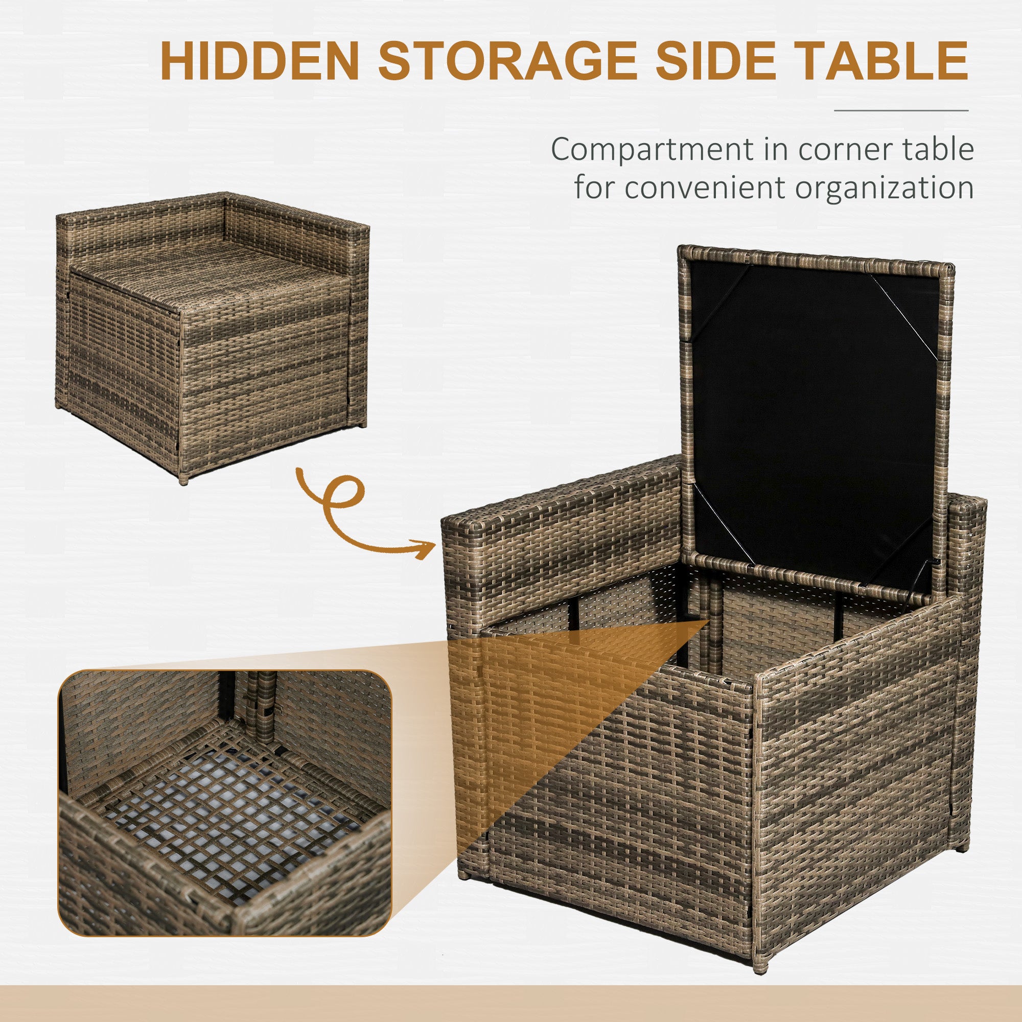 8 Piece Outdoor Rattan Sofa Set with Cushions and Storage - Mixed Brown