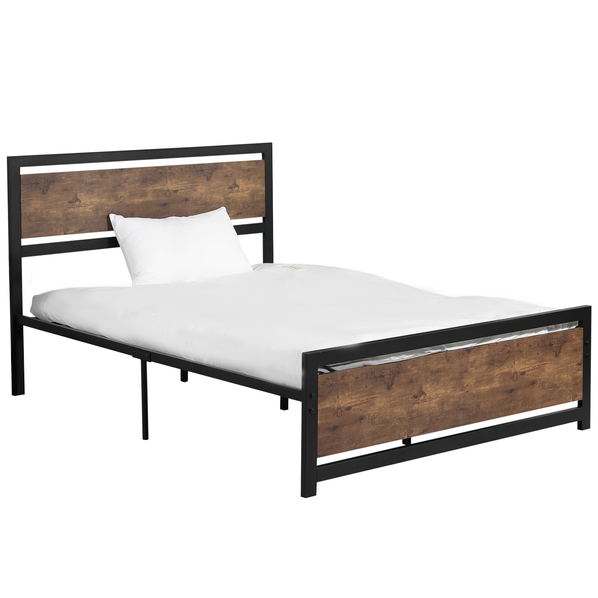 Industrial Style Double Metal Bed Frame with Headboard & Footboard