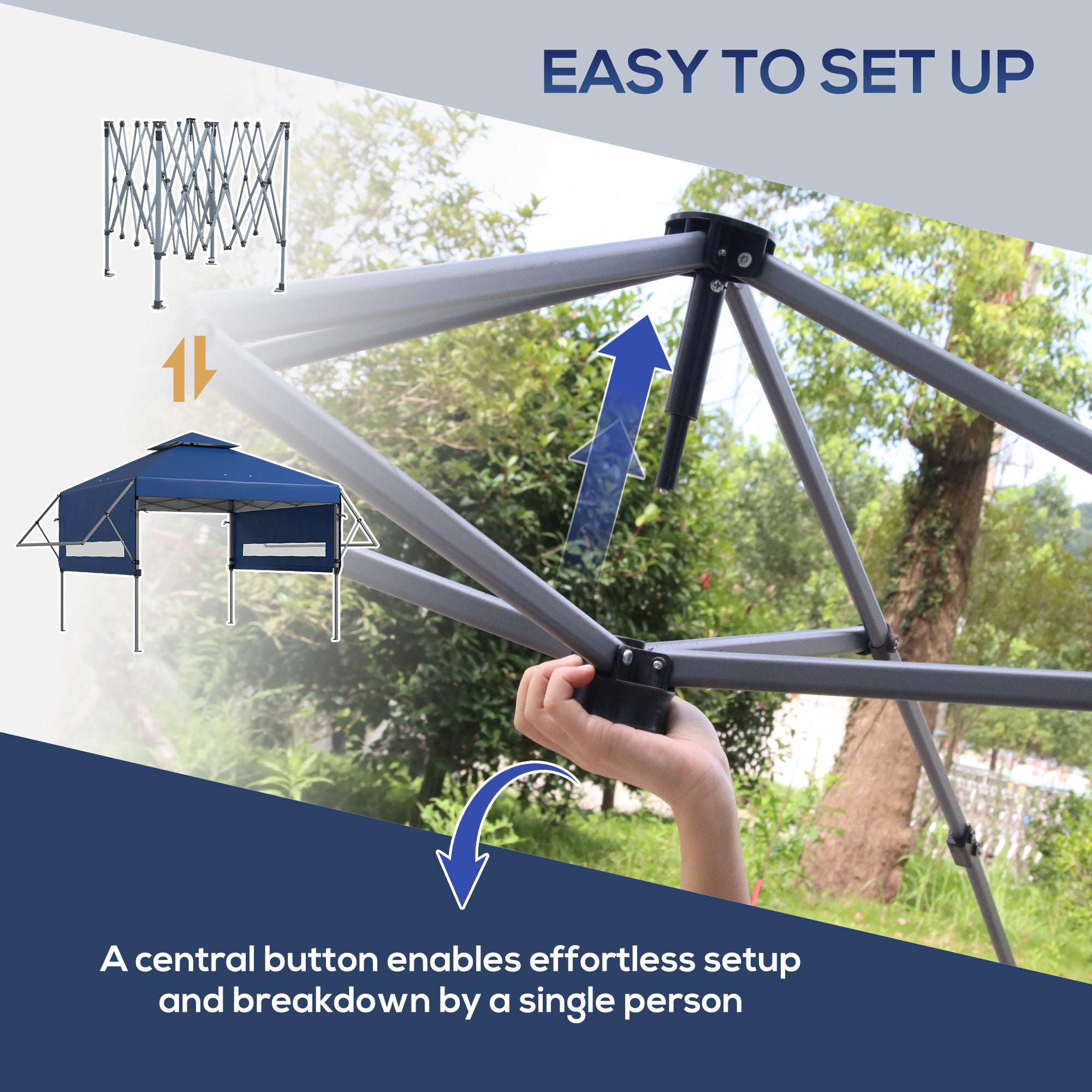 Large Pop Up Gazebo with Dual Awnings - Blue