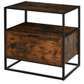 Industrial-Style Side Table with Drawer and Open Shelf Large Base Steel Frame - Black and Brown