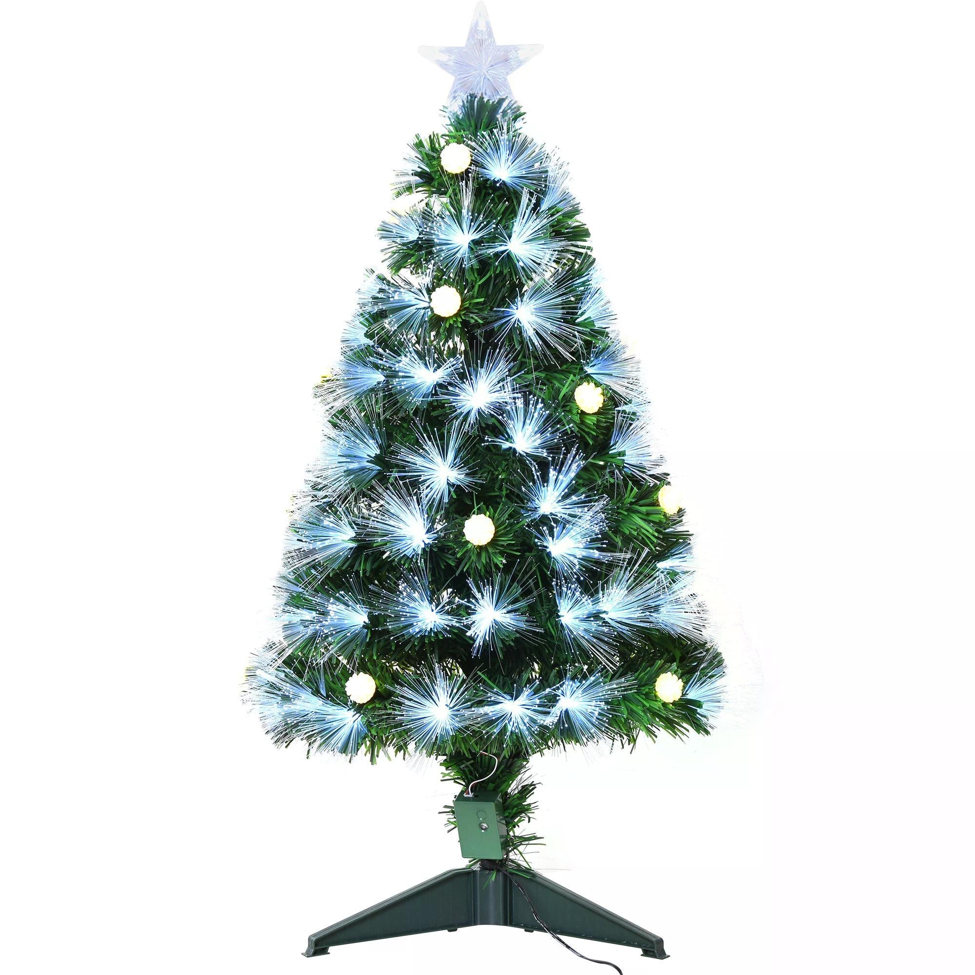 3ft White Pre Lit Christmas Tree w/ 90 LEDs Star Topper Tri-Base Full Bodied Seasonal Decoration Pre-Lit Home