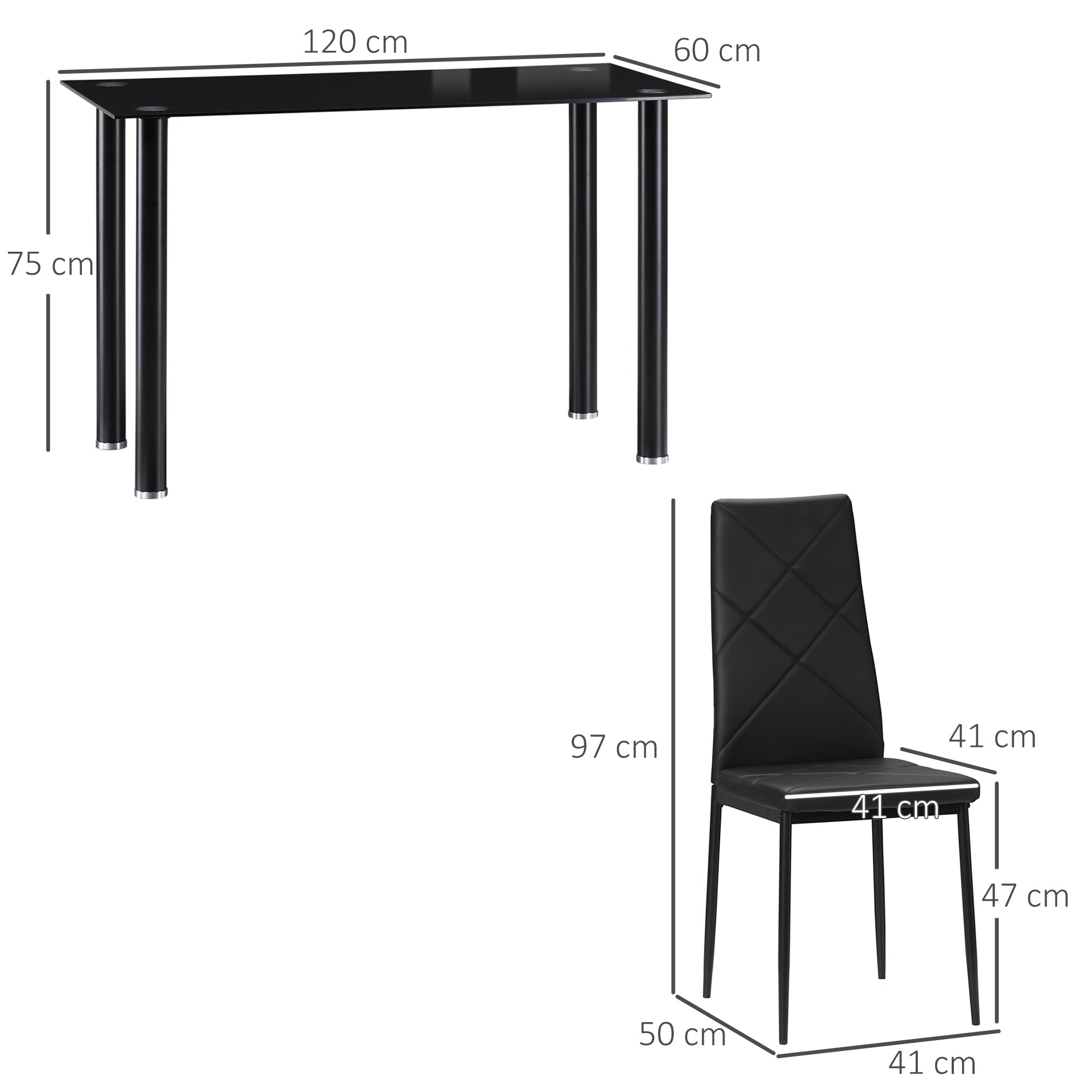 Modern Dining Table Set for 4, Space-Saving 5 Pieces Kitchen Table Set with Rectangle Table and Steel Frame, Black