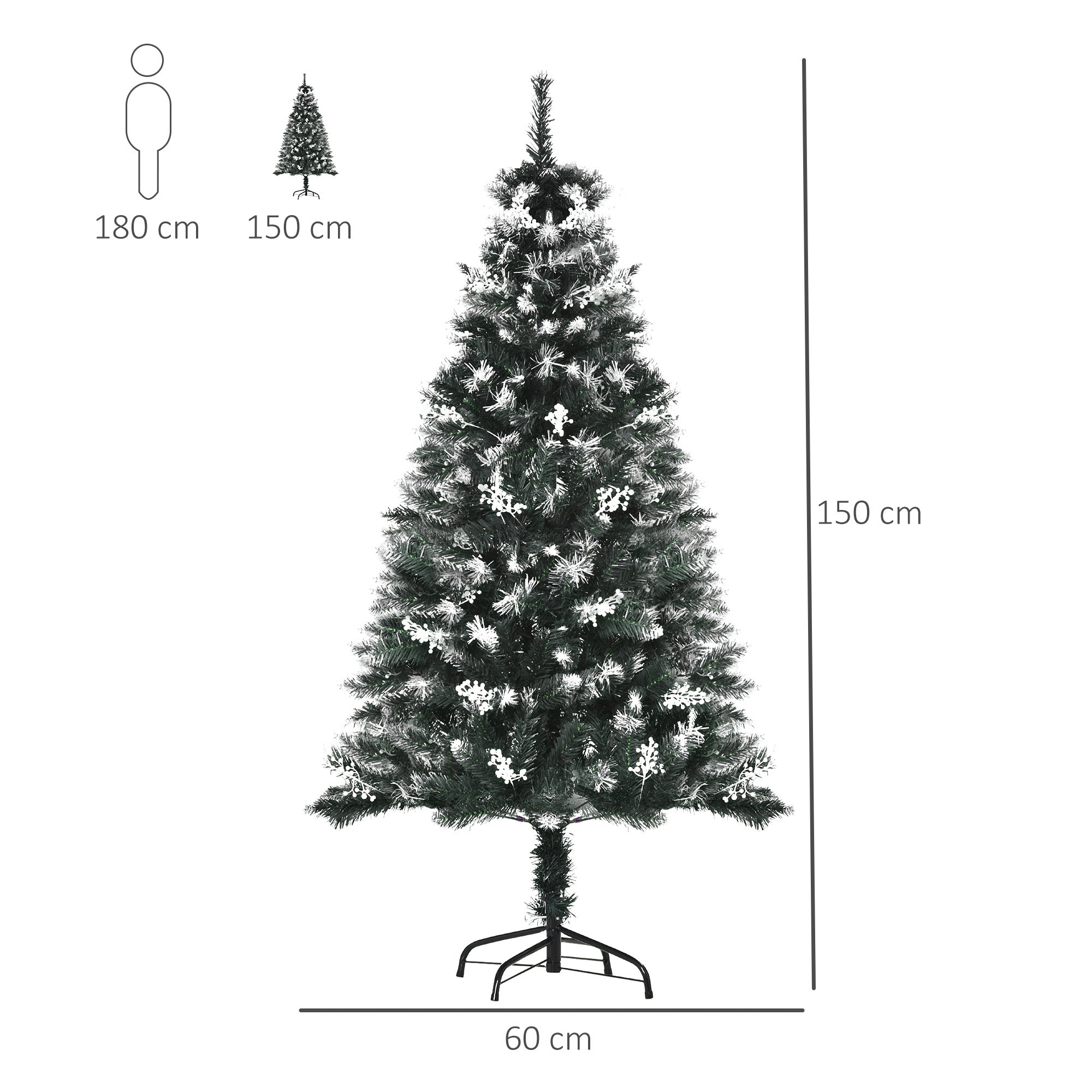 5FT Artificial Snow Dipped Christmas Tree Xmas Pencil Tree Holiday Home Indoor Decoration with Foldable Feet White Berries Dark Green