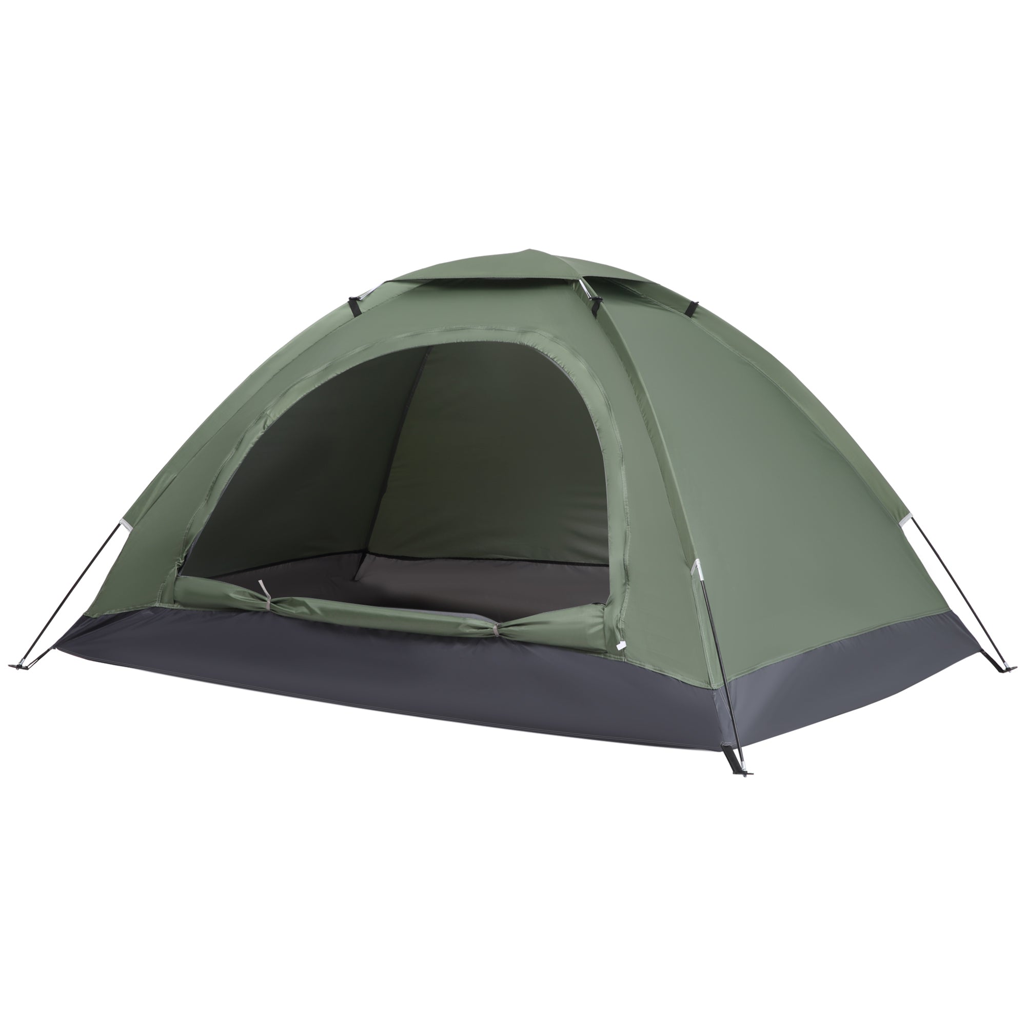 2 Person Camping Tent with Mesh Windows & Storage Pocket - Dark Green