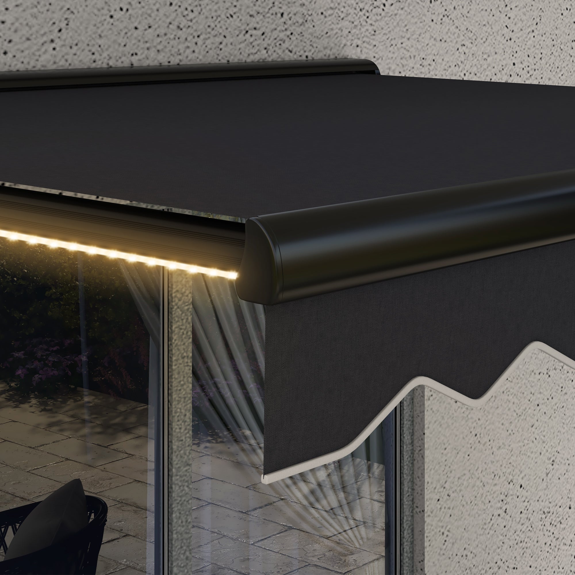 Electric Retractable Patio Awning with LED Lights - Grey