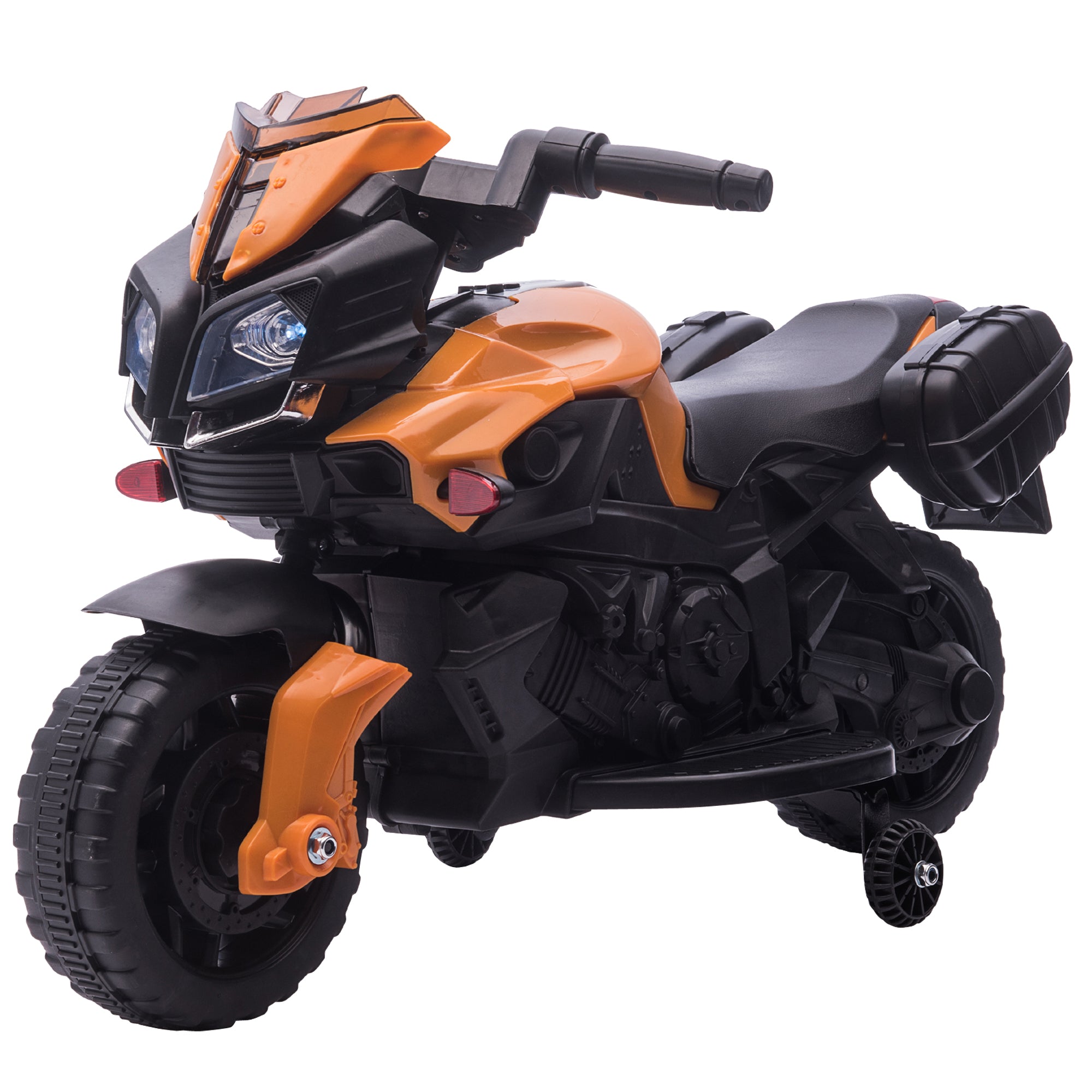 Kids Electric Pedal Motorcycle Ride-On Toy Battery Powered Rechargeable 6V Realistic Sounds 3 km/h Max Speed for Girls Boy 18-48 months Orange