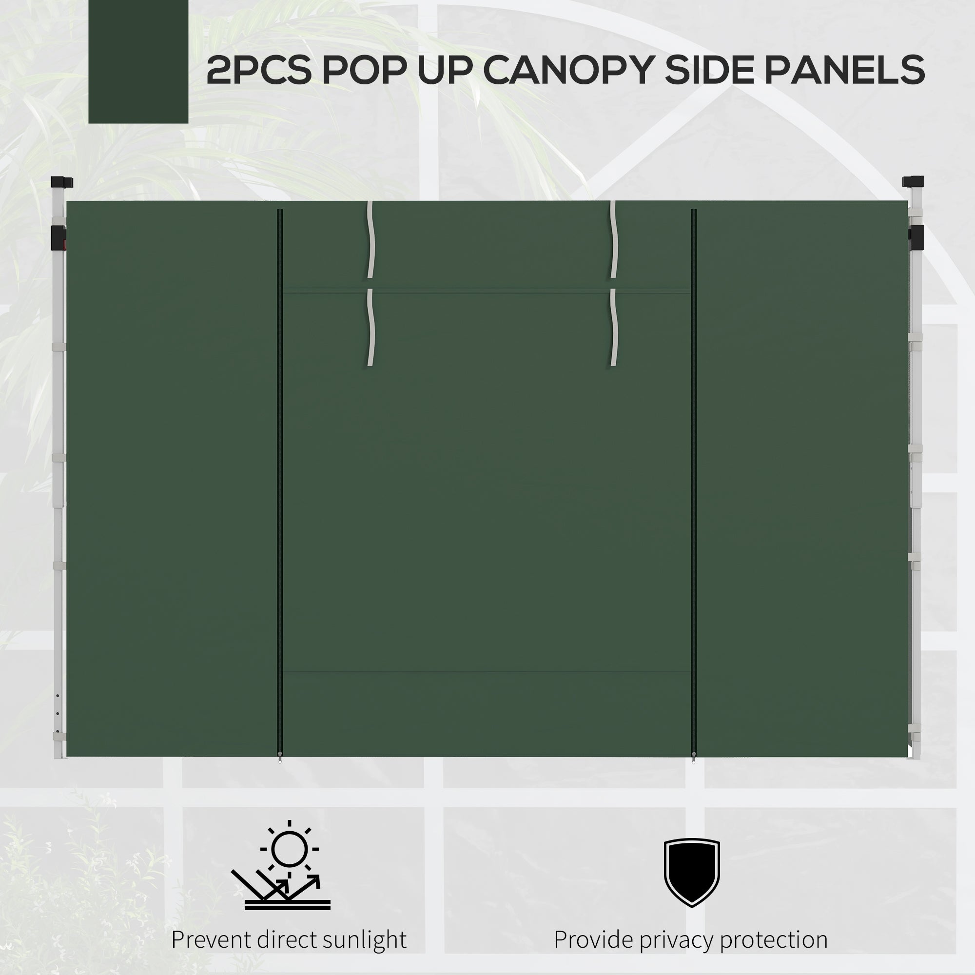 Set of 2 Gazebo Side Panels with Windows and Zipped Doors - Green