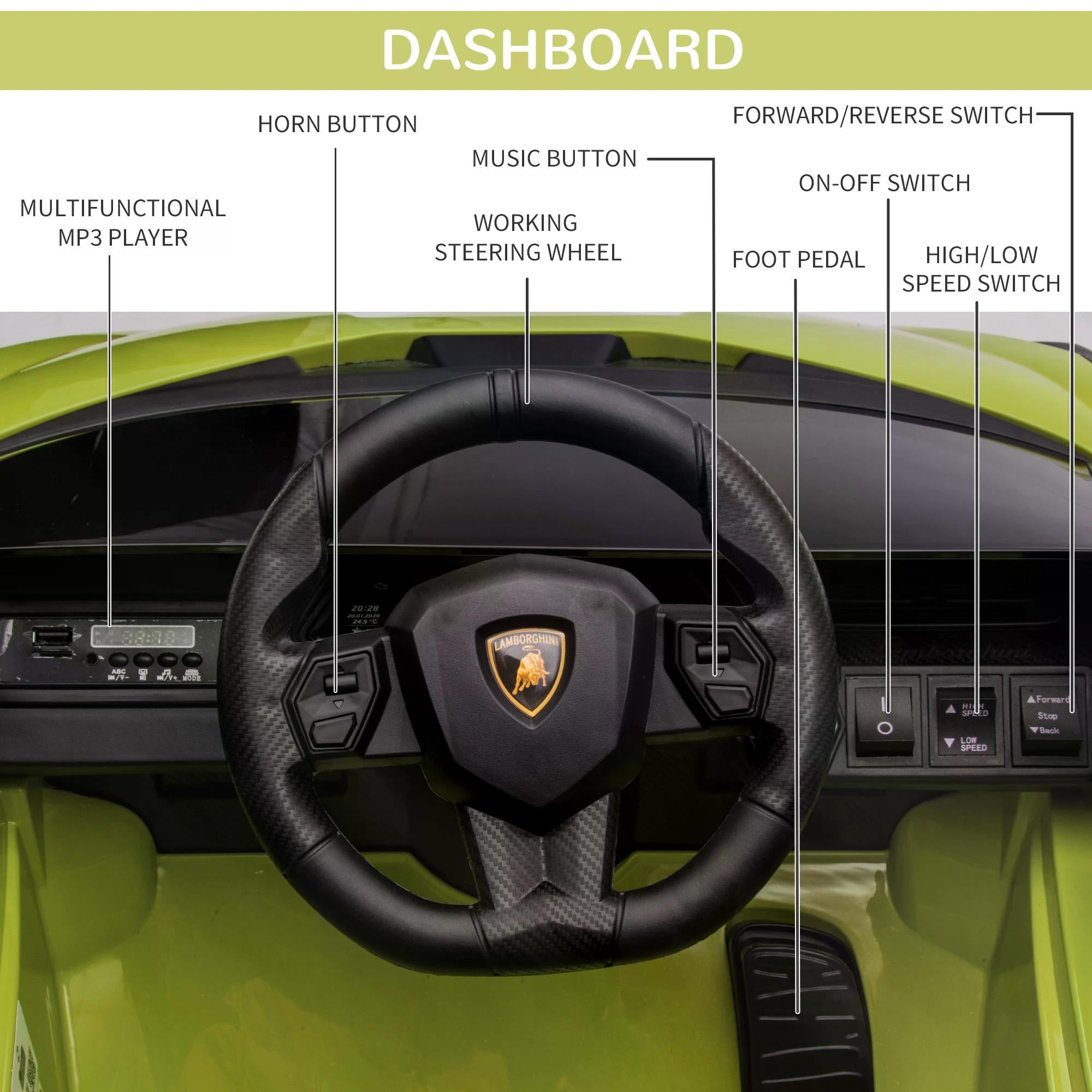 Compatible 12V Battery-powered Kids Electric Ride On Car Lamborghini SIAN Toy with Parental Remote Control Lights MP3 for 3-5 Years Old Green